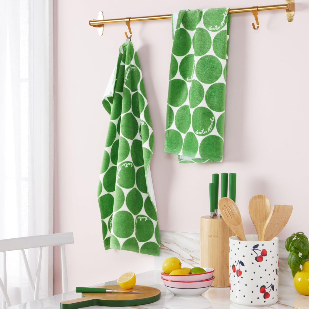 Kate Spade New York Joy Dot Kitchen Towels 2-Pack Set, Absorbent 100% Cotton Velour, 17"x28"