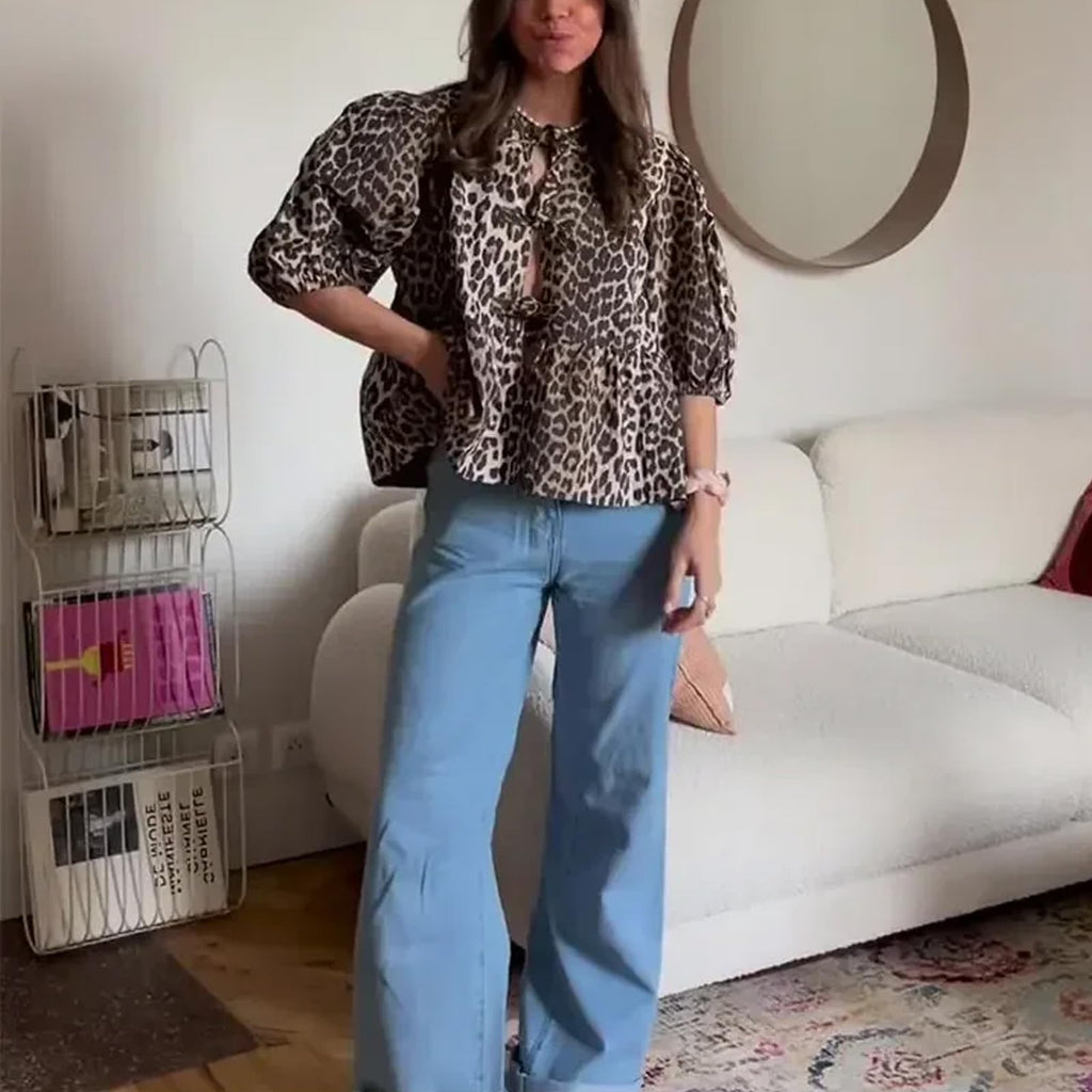 Tie Front Tops Womens Y2k Print Peplum Babydoll Top 3/4 Length Puff Sleeve Coquette Cute Going Out Tops