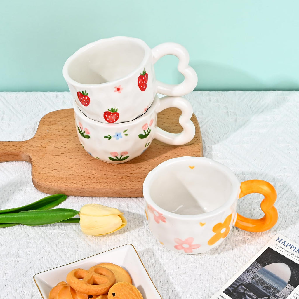 Ribbon Bow Ceramic Mug, Cute Creative Heart Handle Mug Design, 10.5 oz/300 ml