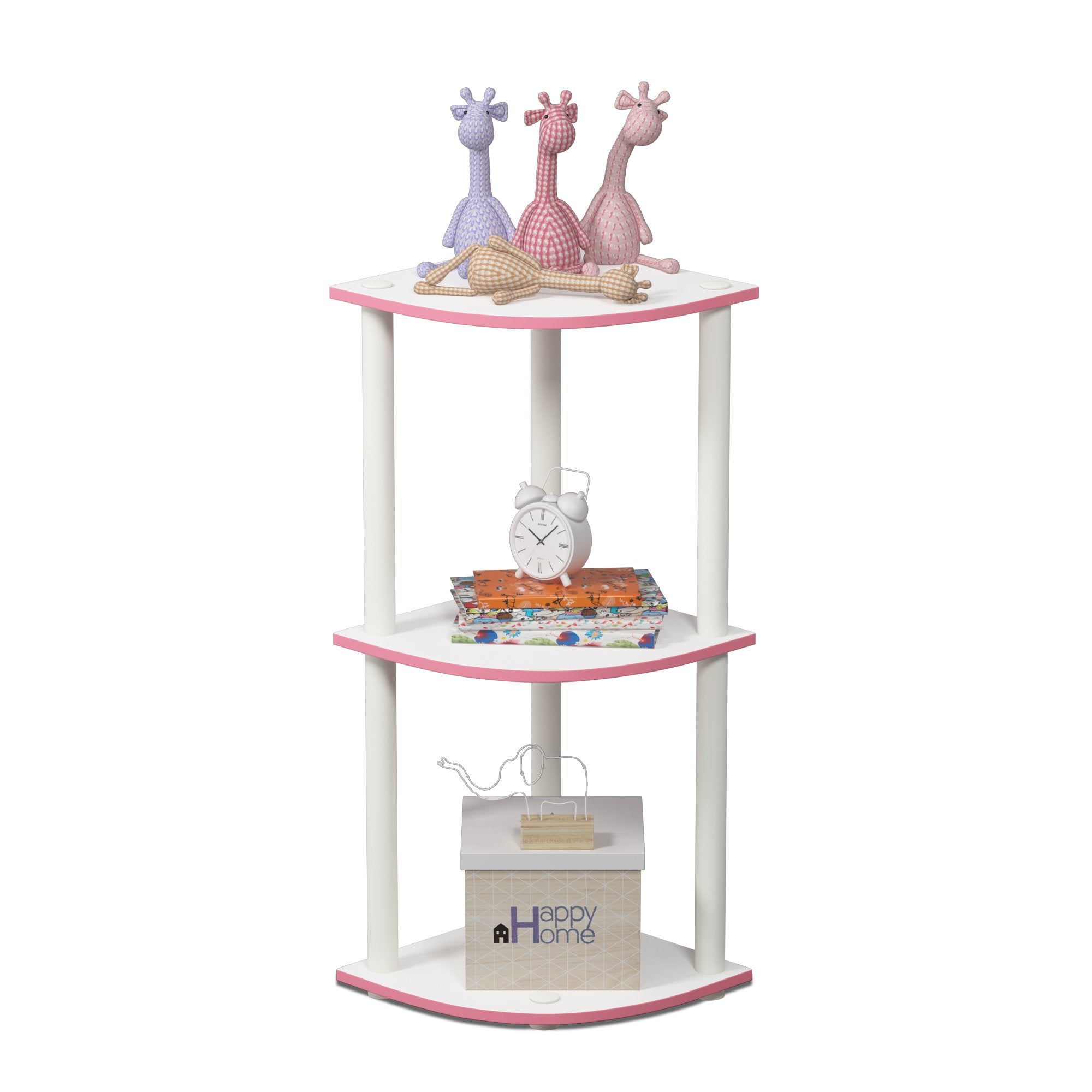 Three-Tier Round Tube Reversible Corner Display Rack Multipurpose Shelving Unit