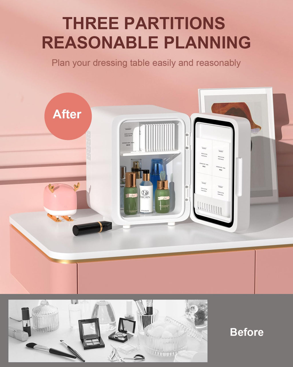 Skincare Fridge - Makeup Fridge for Refrigerating Skincare and Food, Mini Fridge Cooler and Warmer