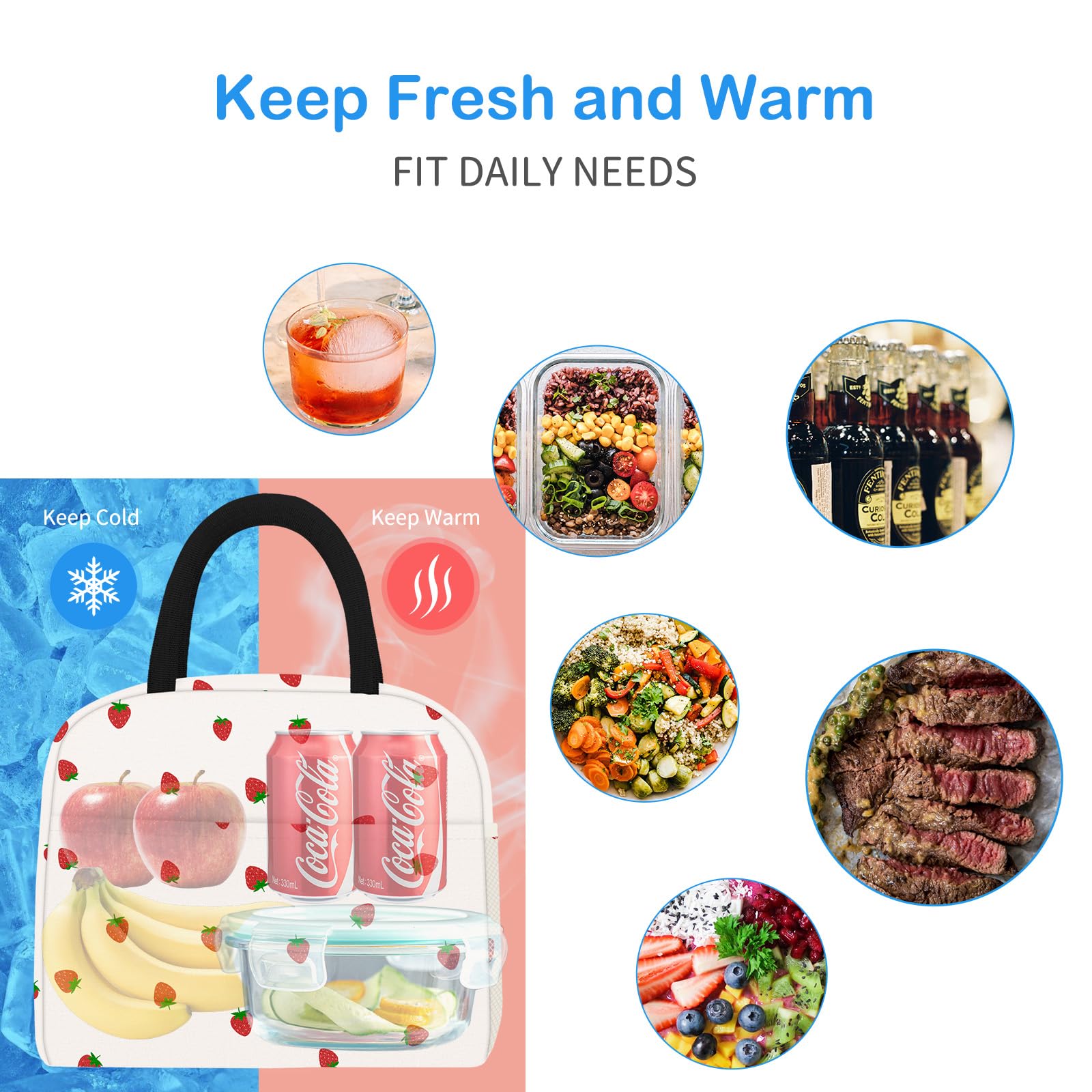 Reusable Insulated Lunch Tote Bag,Leakproof Food Handbags Case High Capacity