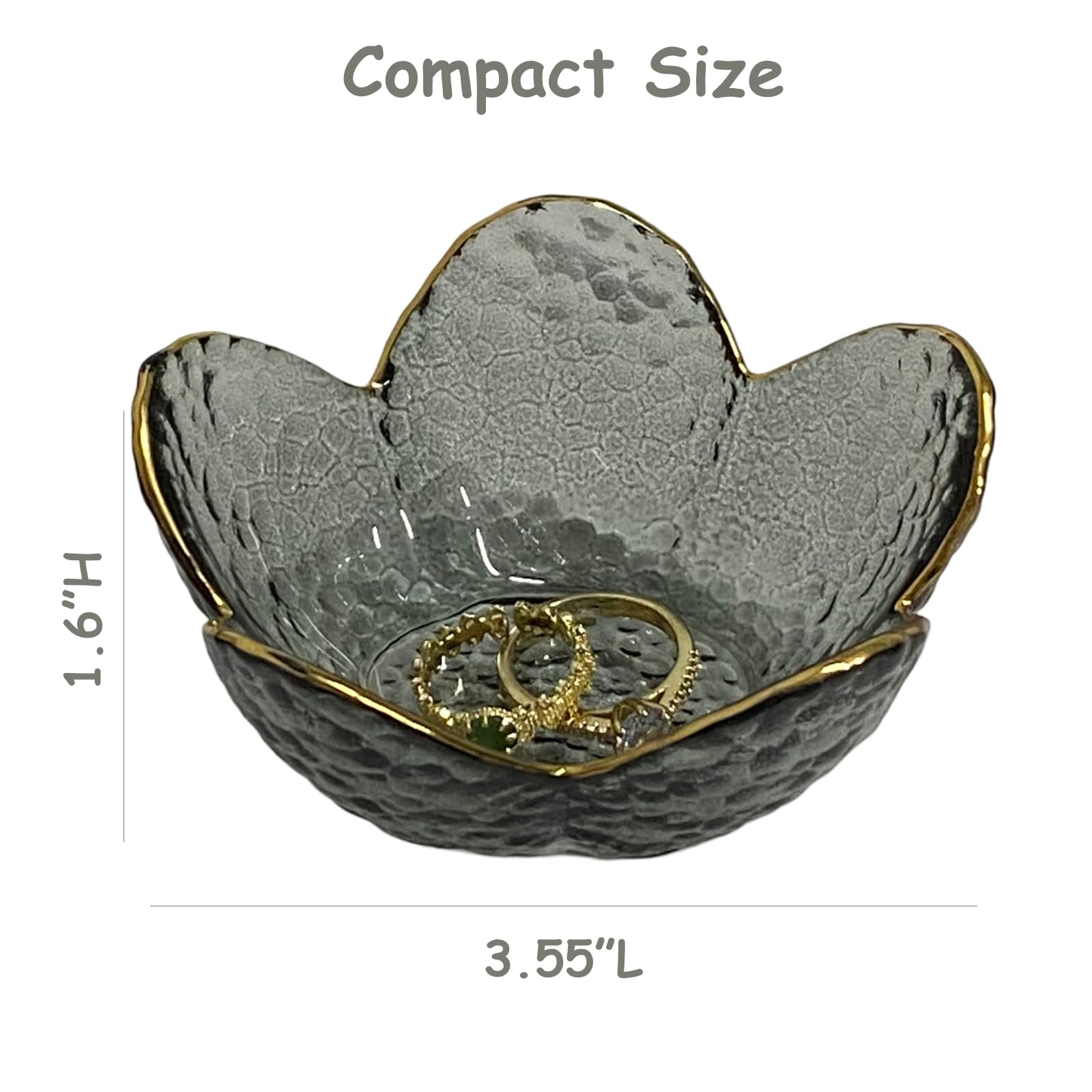 Flower Ring Dish Jewelry Tray, Decorative Glass Trinket Dish, Modern Accent Tray for Vanity Home Décor
