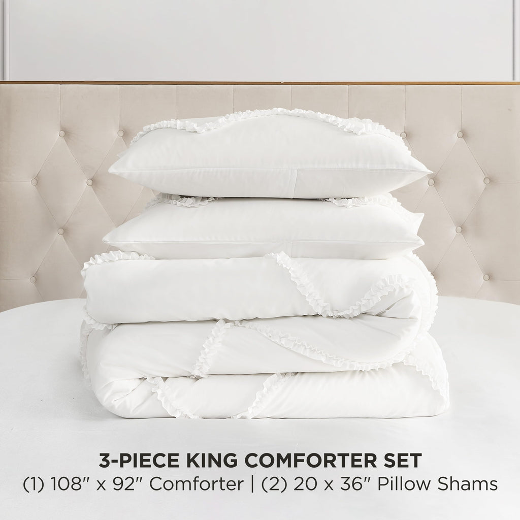 Juicy Couture Diamond Queen Comforter Set - Ruffle 3-Piece Machine Washable Reversible Bedding Comforter Set