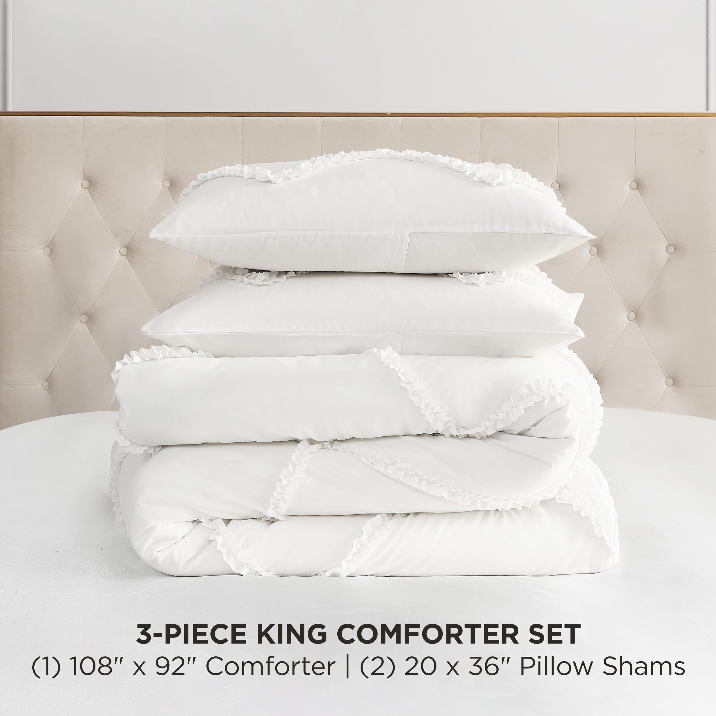 Juicy Couture Diamond Queen Comforter Set - Ruffle 3-Piece Machine Washable Reversible Bedding Comforter Set