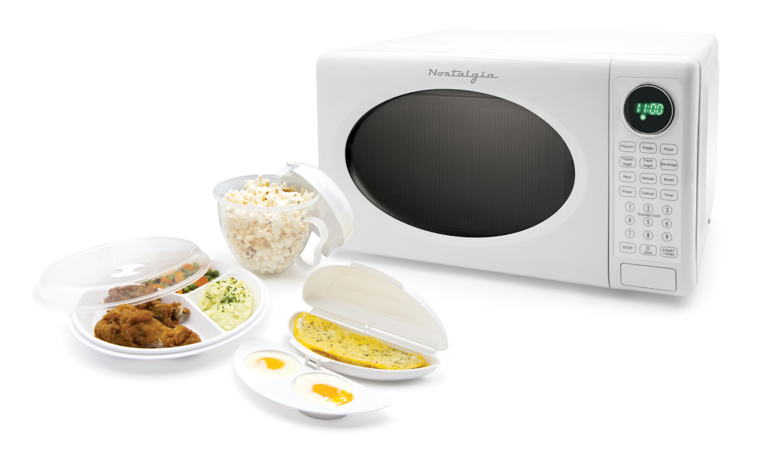 Nostalgia Retro Compact Countertop Microwave Oven 0.7 Cu. Ft. -700-Watts with LED Digital Display-Child Lock-Easy Clean Interior-Pink