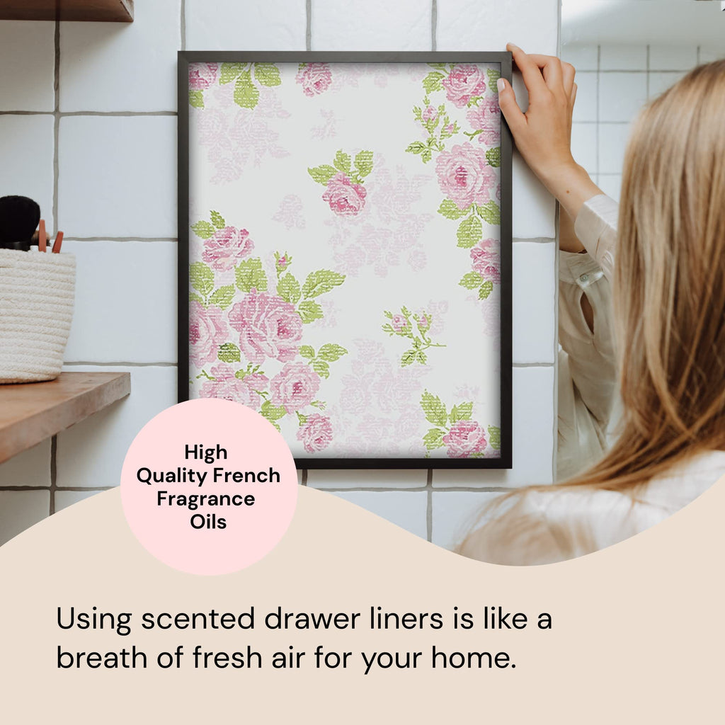 Scented Drawer Liners - Non-Adhesive Paper Sheets for Closet Shelves, Cabinet, Home Essentials & Dresser - 14 x 19.5 Inch Royal Damask Print Drawer Liner - Coquette Room Decor