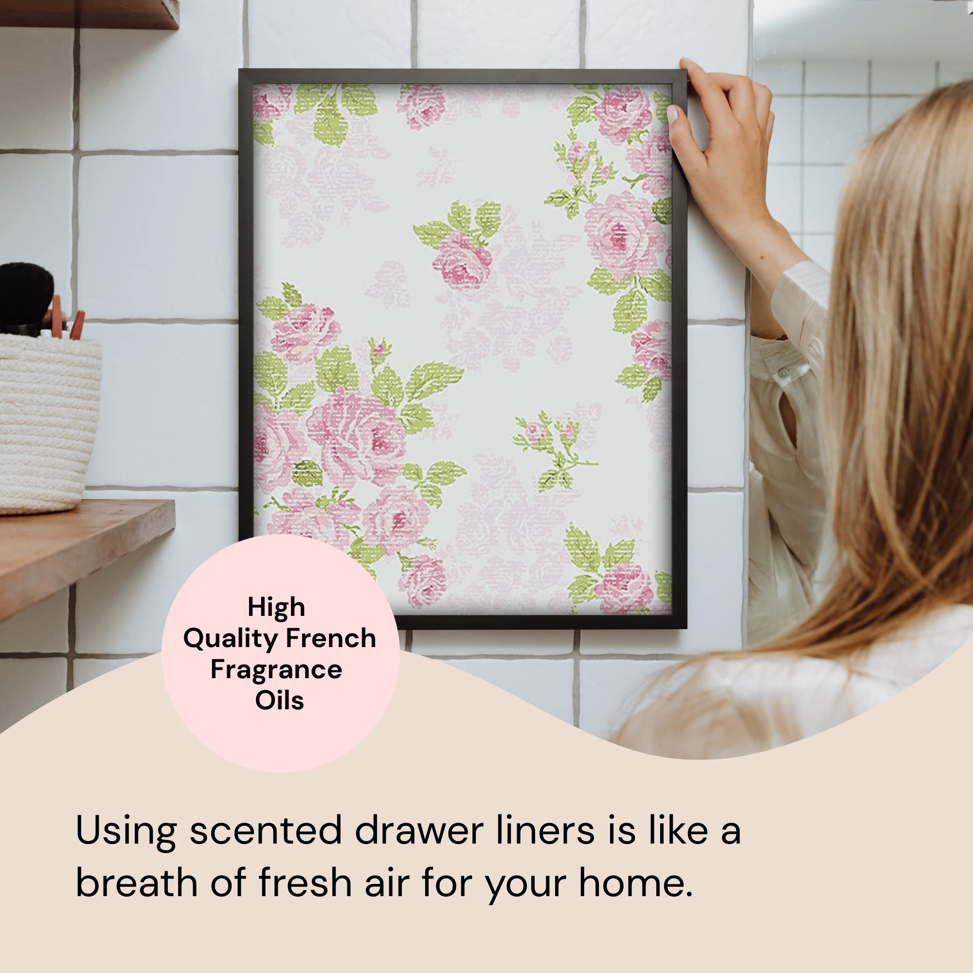 Scented Drawer Liners - Non-Adhesive Paper Sheets for Closet Shelves, Cabinet, Home Essentials & Dresser - 14 x 19.5 Inch Royal Damask Print Drawer Liner - Coquette Room Decor