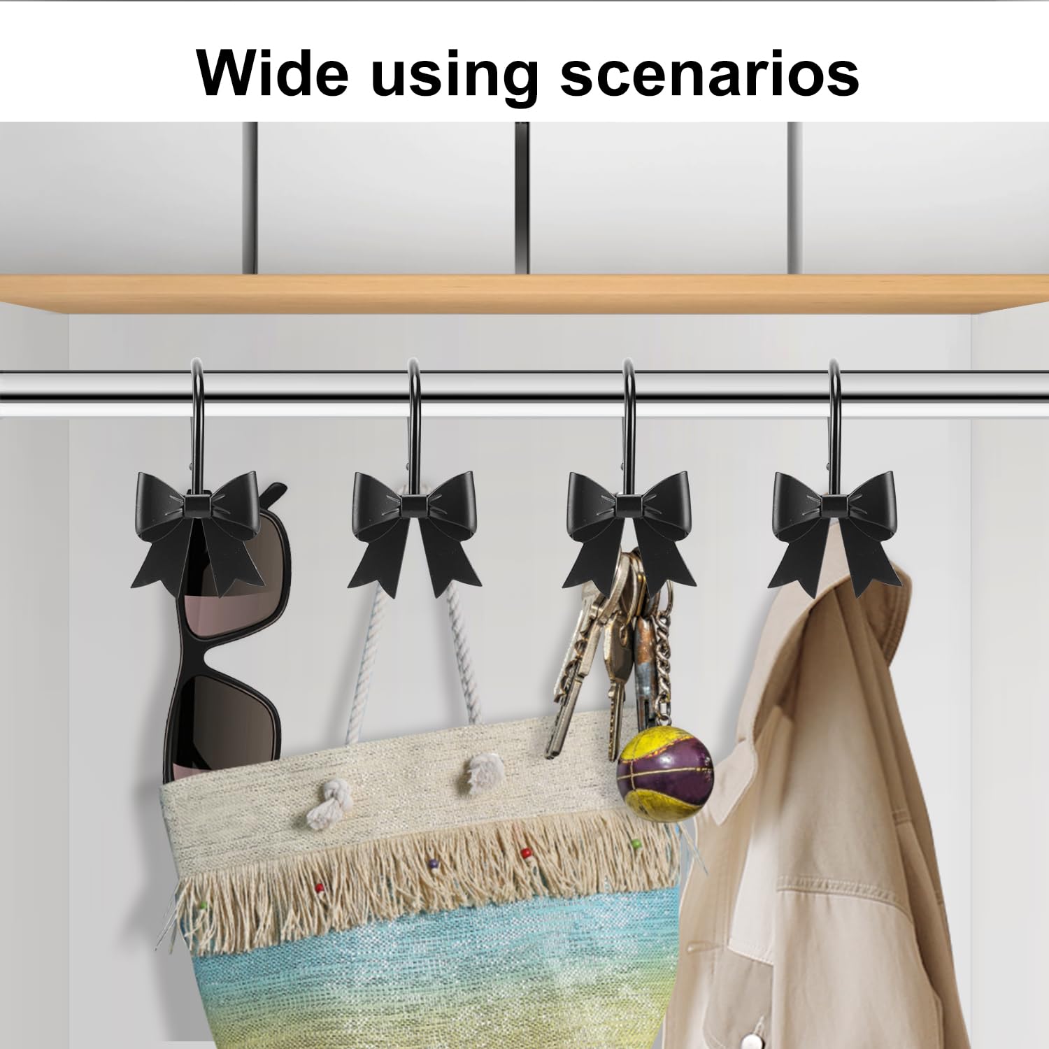 Metal Decorative Rings Bow Shower Curtain Hooks, Rustproof Bow Knot Design for Bathroom 12 Pack