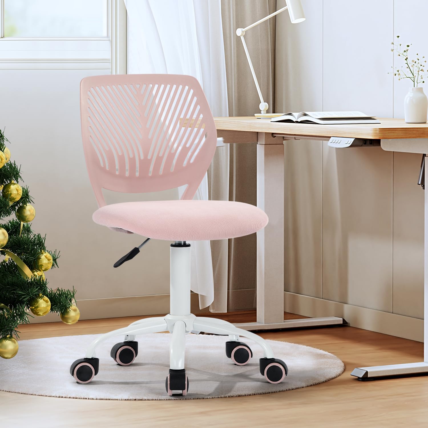 Study Desk Chair Armless Cute, Ergonomic Small Swivel Adjustable Rolling Lightweight Task Chair with Wheels and Mesh Padded Cushion