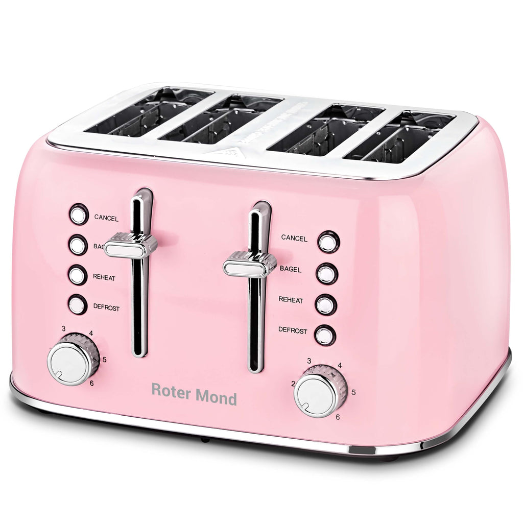 Toaster 4 Slice Retro Stainless Steel with Extra Wide Slots, Reheat Function, Dual Independent Control Panel, Removable Crumb Tray, 6 Browning Levels