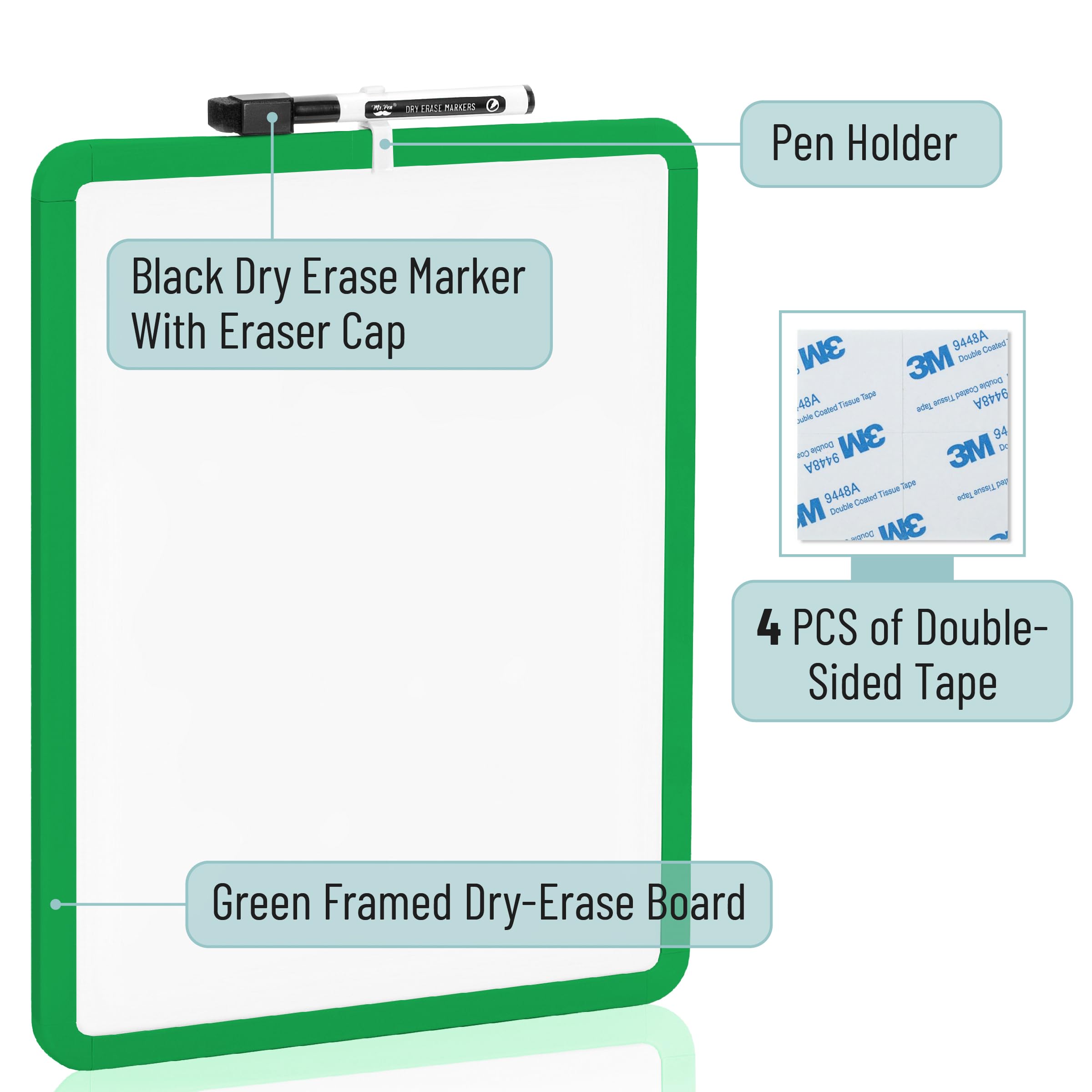 Dry Erase Board, 14â€?x 11â€?with a Black Dry Erase Marker Color Frame, Small White Board Dry Erase Whiteboard