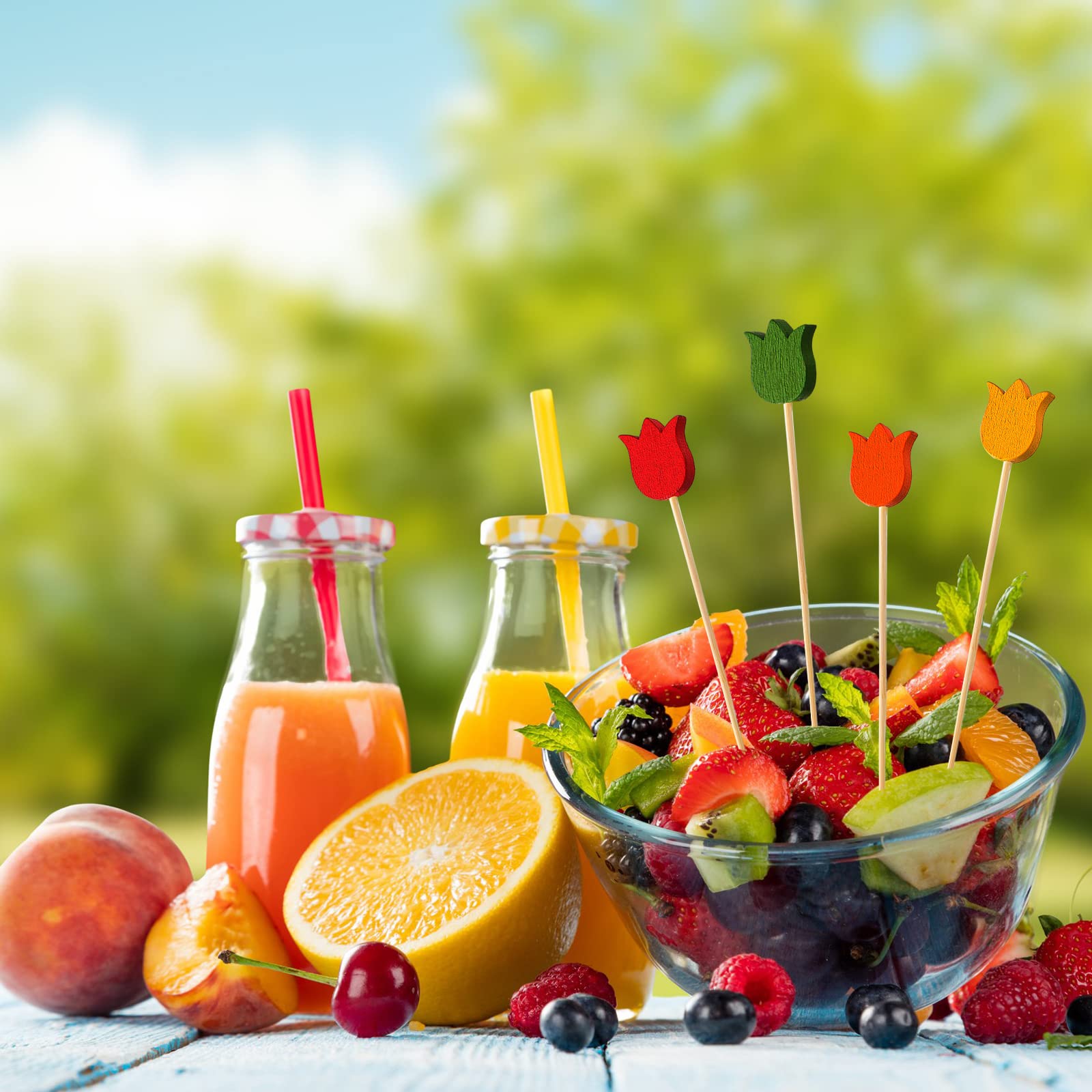 Tulip Cocktail Picks â€?Bamboo Toothpicks for Appetizers, Summer Party Skewers, Disposable Food Sticks 200 Pcs