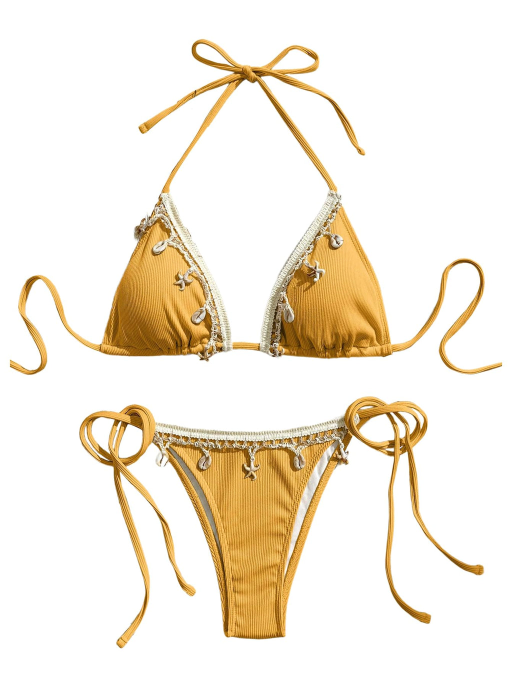 Women's 2 Piece Halter Triangle Bathing Suit Ribbed Bikini Swimsuits