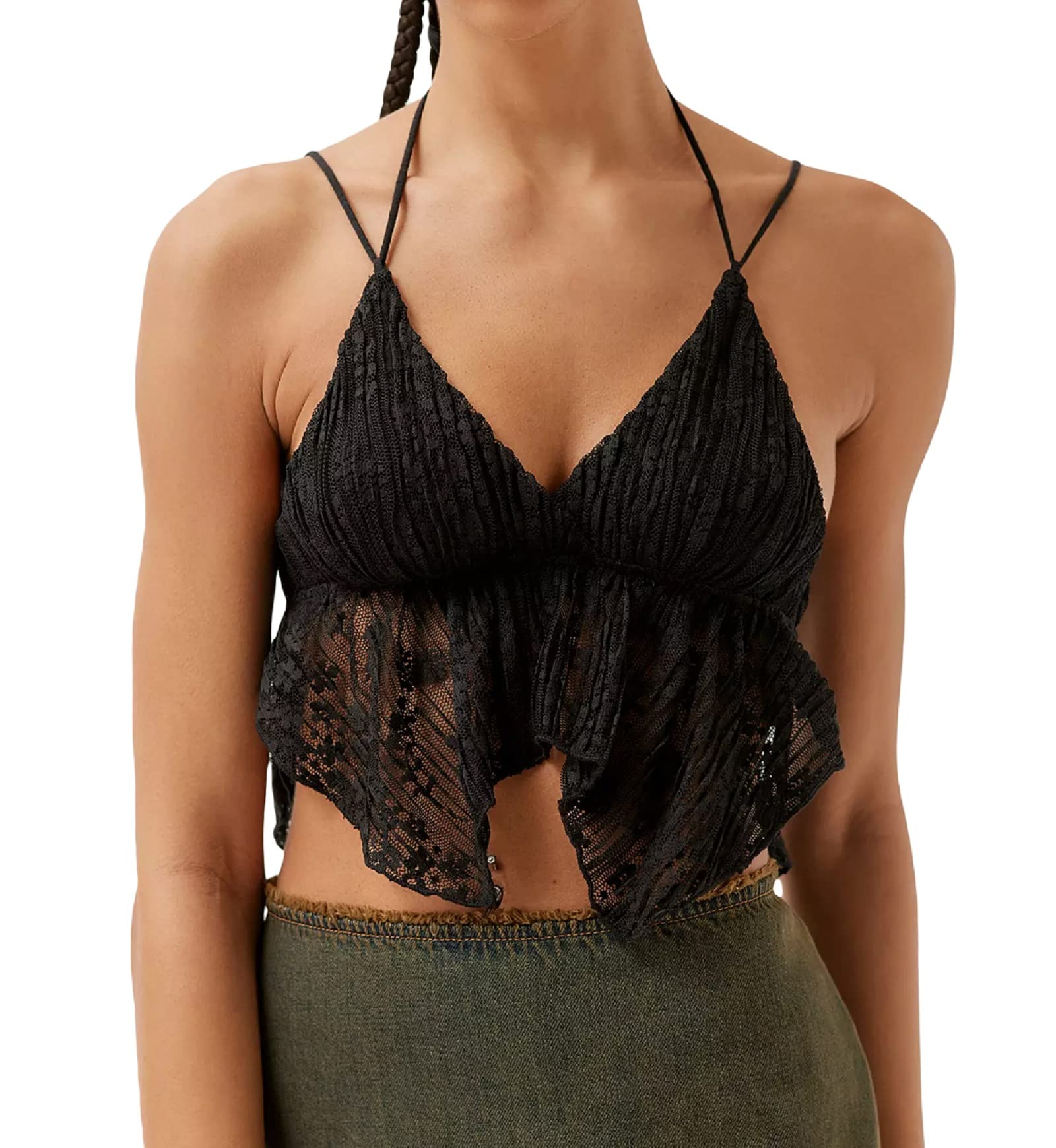 Women Elegant Lace V Neck Camis Sleeveless Spaghetti Strap Slim Camisoles Vintage Backless Tank Top