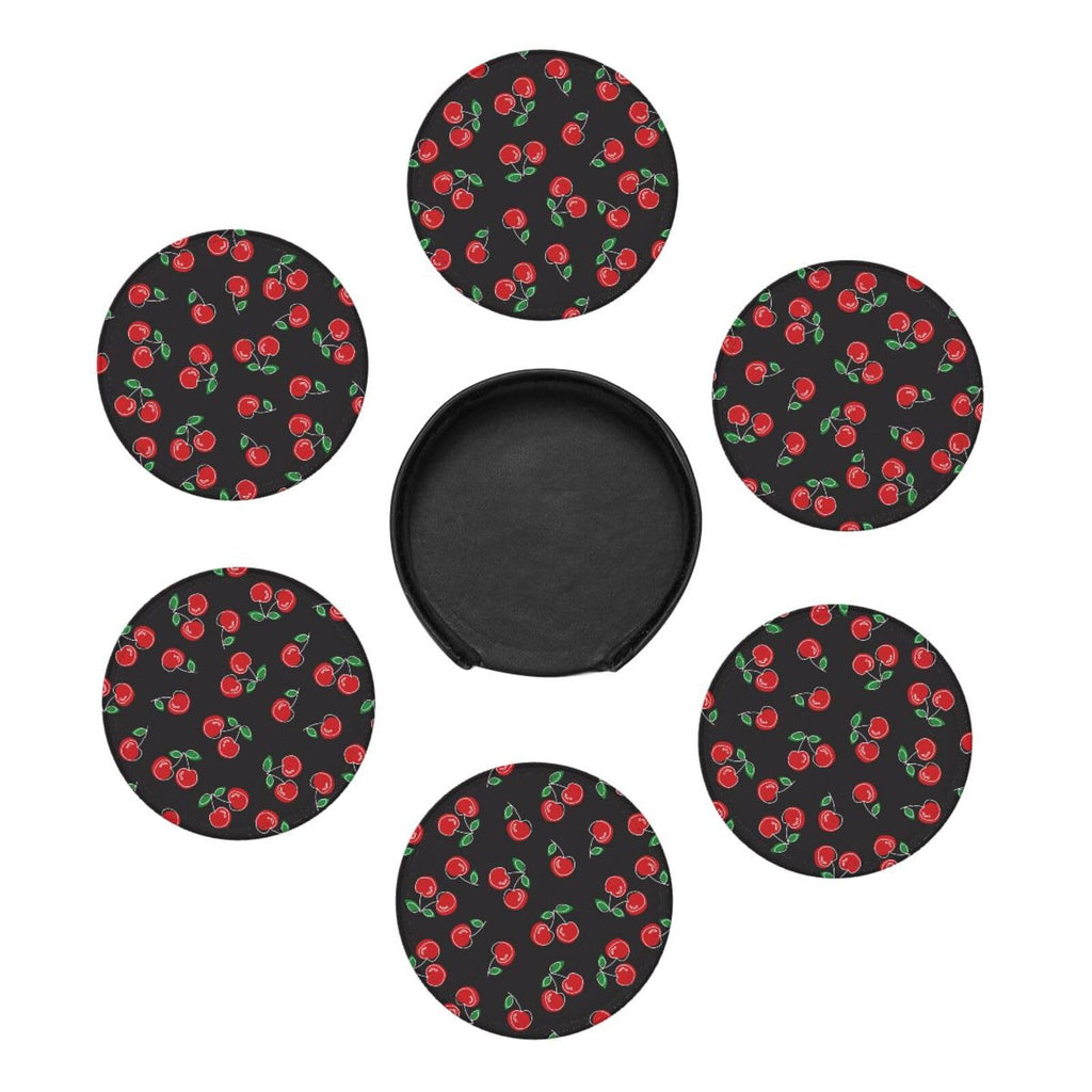 Coasters for Drinks Round Leather Coaster with Holder Set of 6 for Tabletop Protection