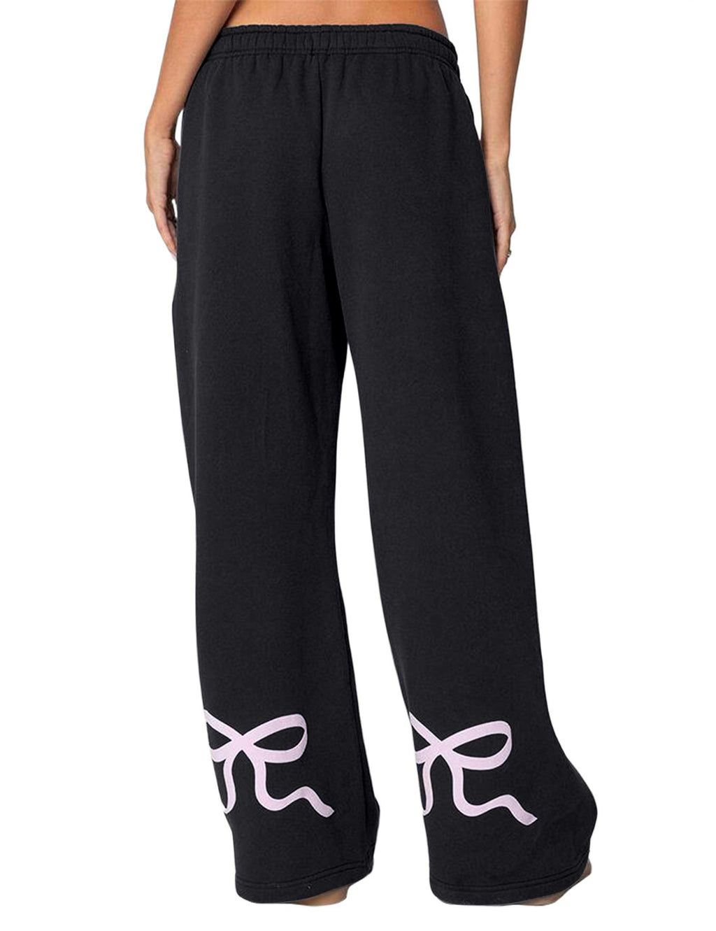 Women's Wide-Leg Sweatpants â€?Straight Leg, Graphic Bow Print, Elastic Waistband, Lounge Joggers with Pockets