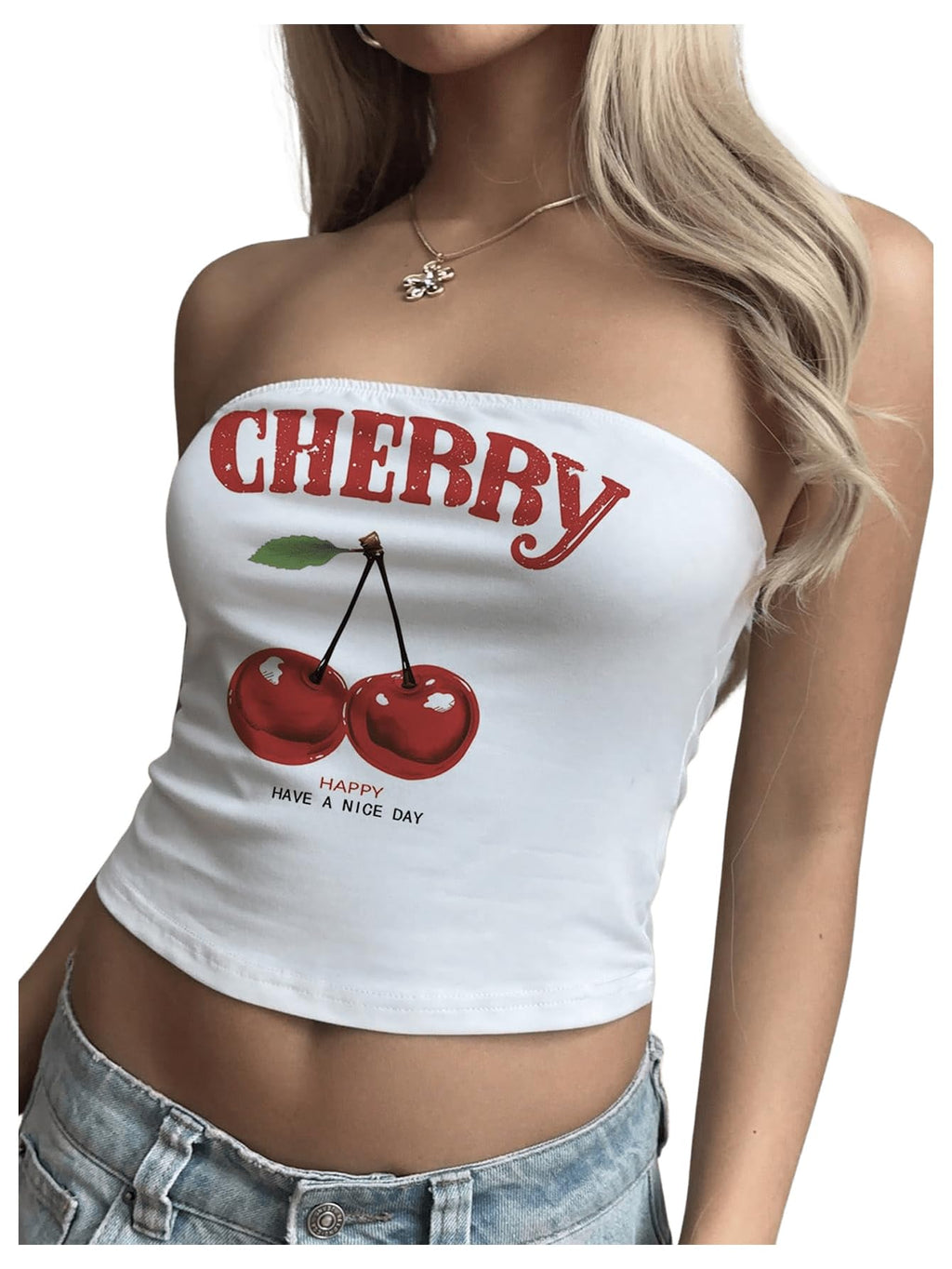 Women's Strapless Y2k Graphic Tube Crop Top Sleeveless Summer Bandeau Tops