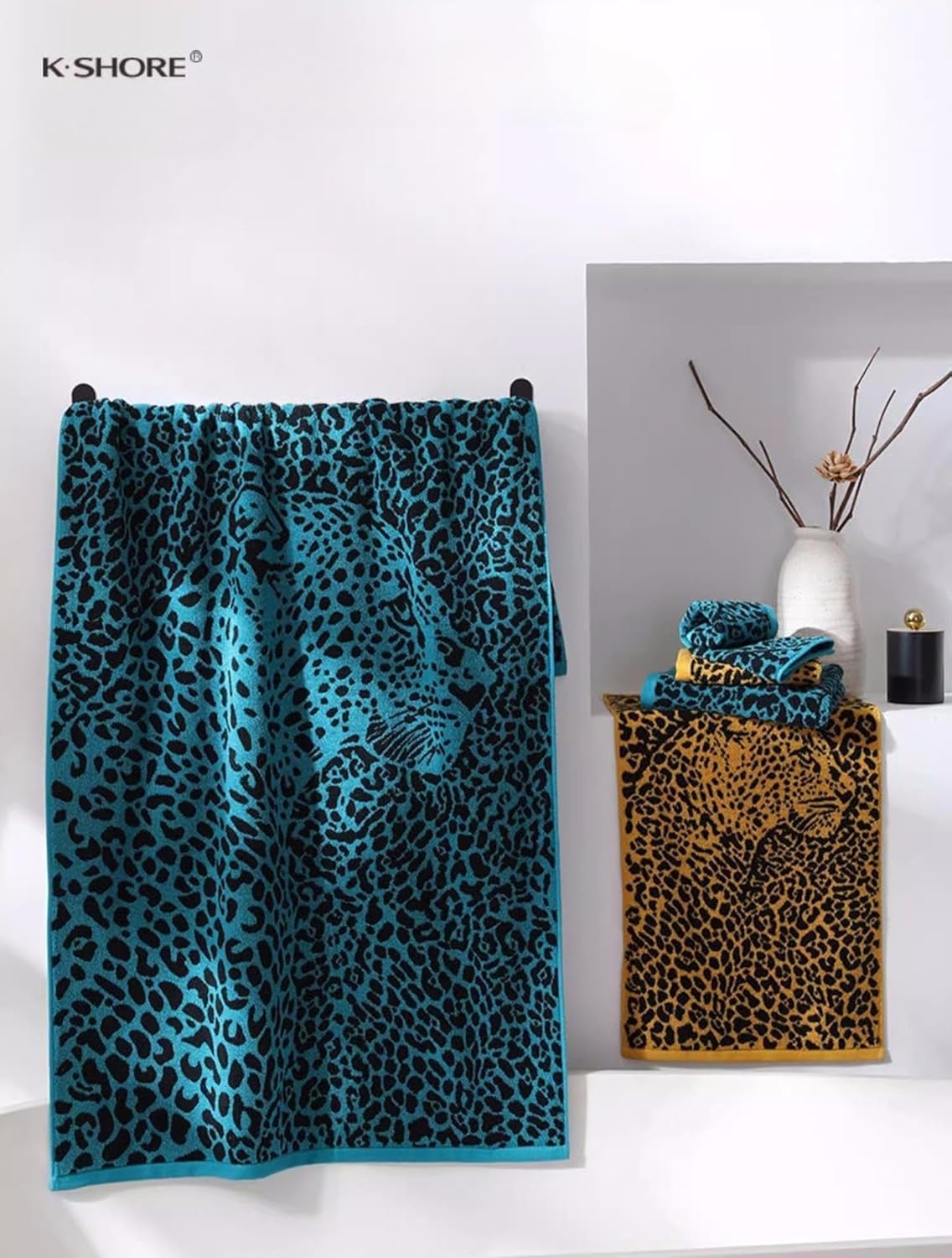 Premium 3 Piece Leopard Bath Towel Set / 1 Bath Towel 1 Hand Towel 1 Washcloth, Quick-Drying, 100% Cotton
