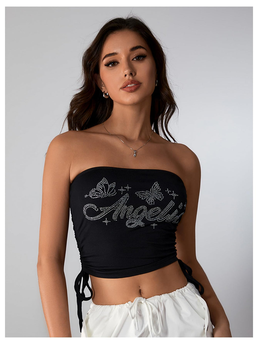 Women's Y2K Tube Tops Rhinestone Strapless Sleeveless Graphic Crop Tops