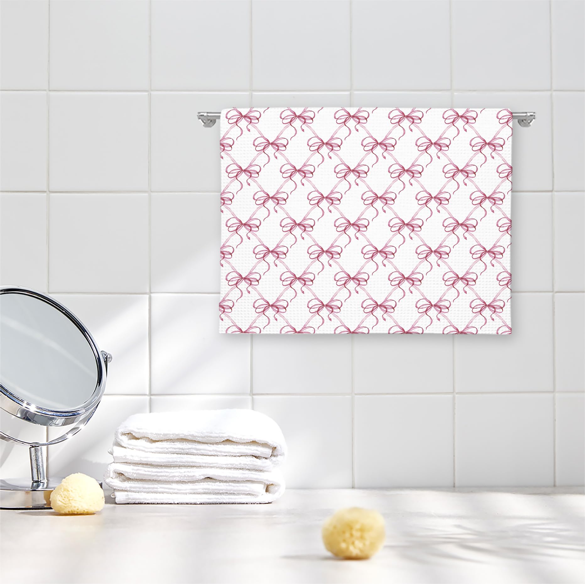 Girly Pink Bow Coquette Preppy Towel, 16x24 Inch