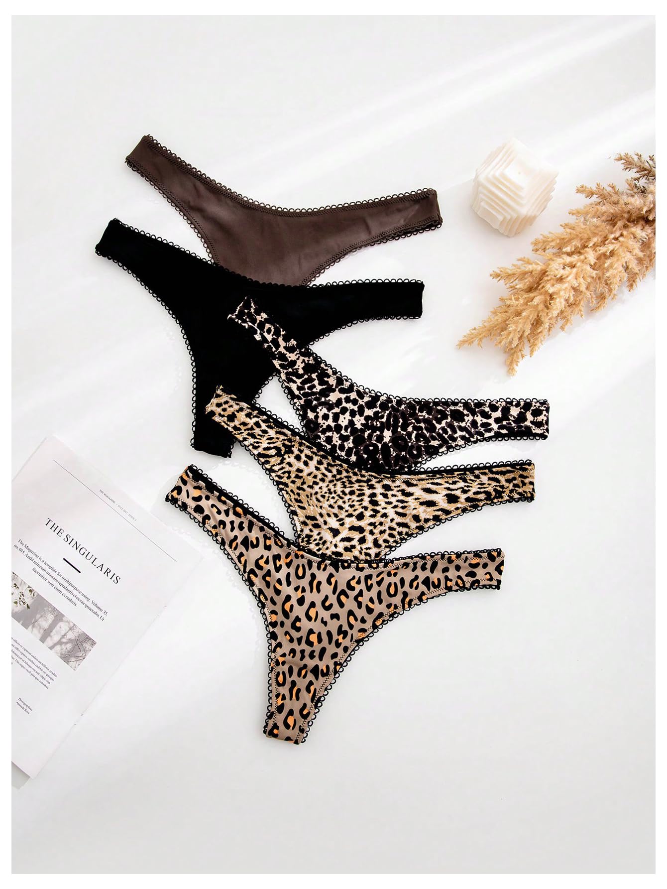 Women's 5 Pack Leopard Print Thongs Low Rise Panties Underwear Sets
