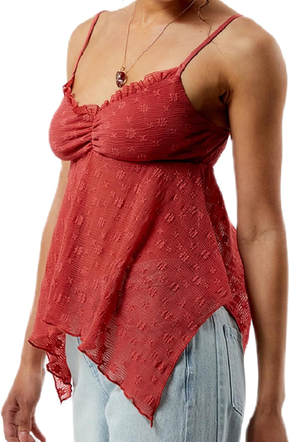 Women Ruffle Lace Patchwork Cami Tank Top Deep V Neck Backless A Line Camisole