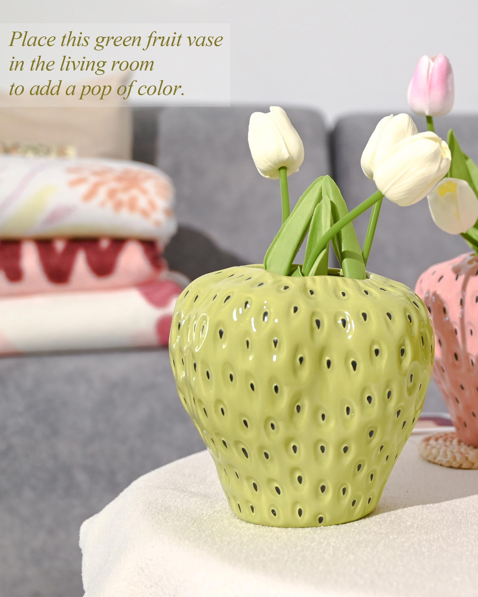 Strawberry Ceramic Flower Vases for Colorful Girly Home Decor