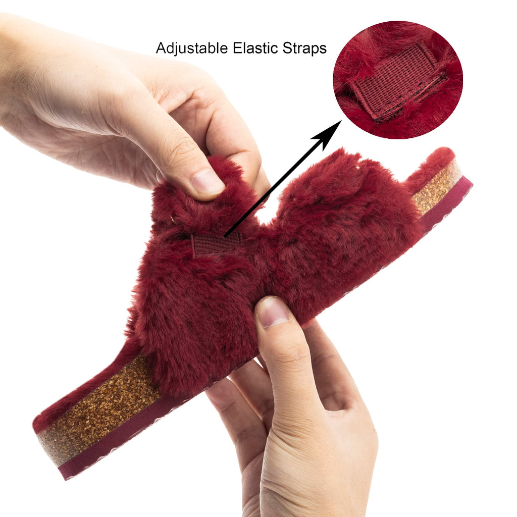 Womens Open Toe Slipper with Cozy Lining, Faux Fur Slide Sandals