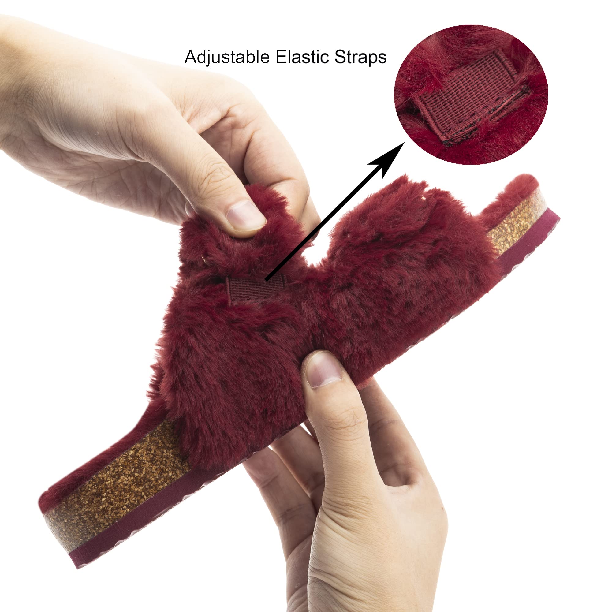 Womens Open Toe Slipper with Cozy Lining, Faux Fur Slide Sandals