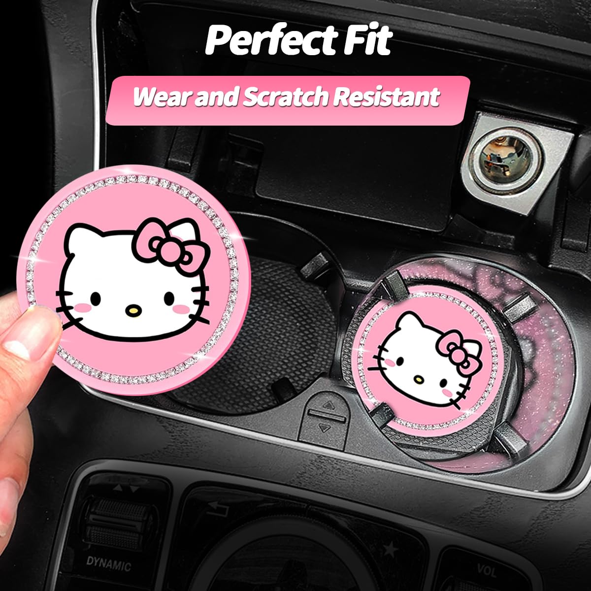 Cute Kitty Cup Holder Coasters, Black Silicone Anti-Slip Car Coasters, Cup Pads for Home Office, Universal 2.75 Inch 2PCS