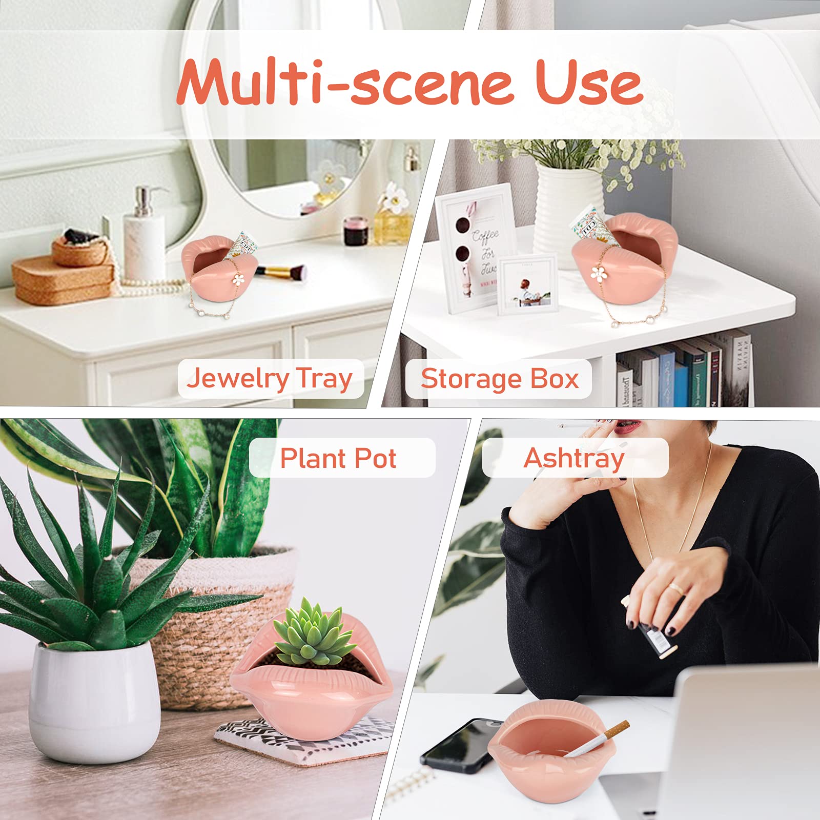 Ceramic Lips Lipstick Ring Holder Jewelry Tray Rack Decorative Cosmetic Storage Display Holder Desktop