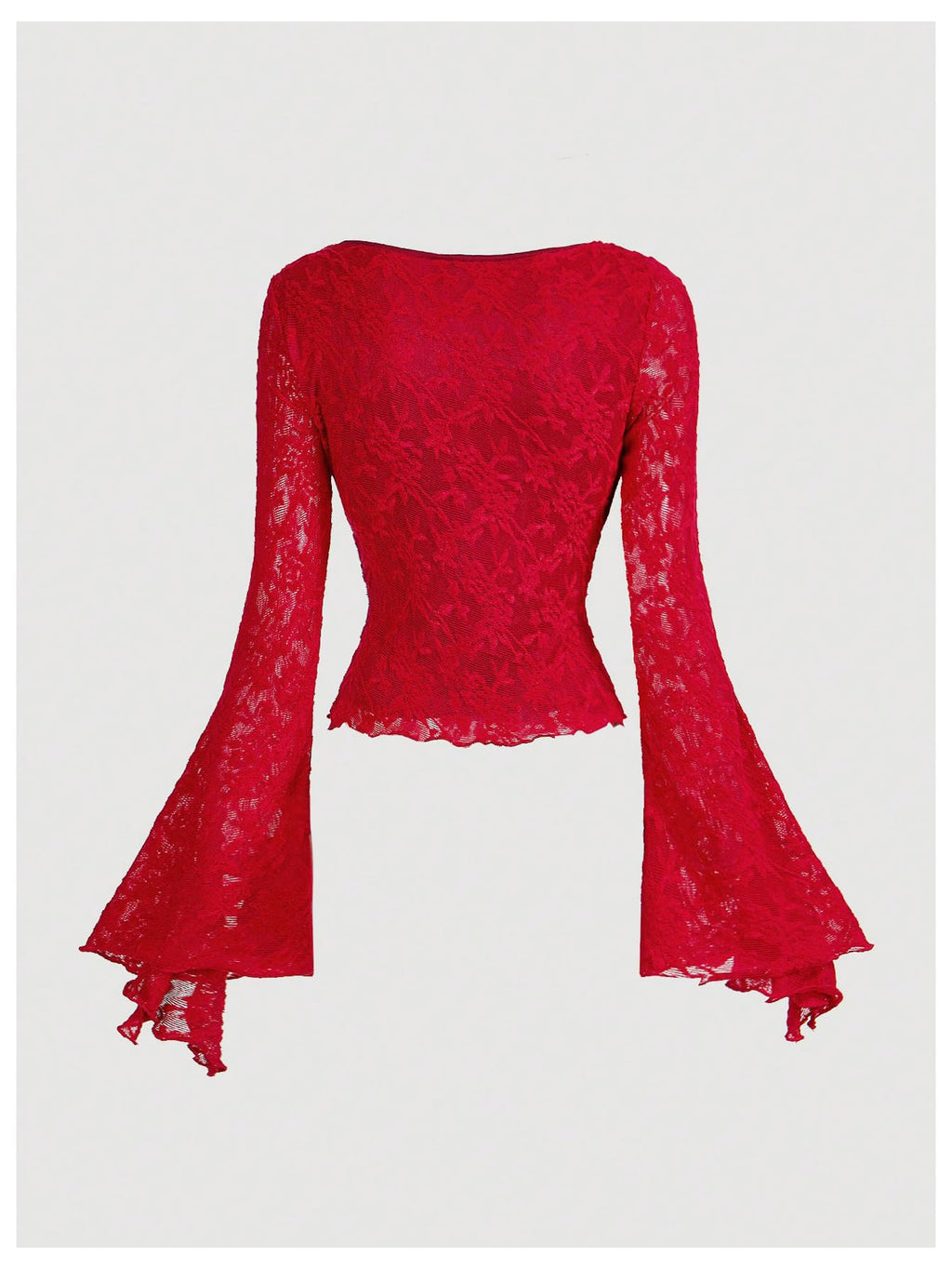 Verdusa Women's Floral Print Mesh Bell Sleeve Tie-Front Top with Lettuce Trim