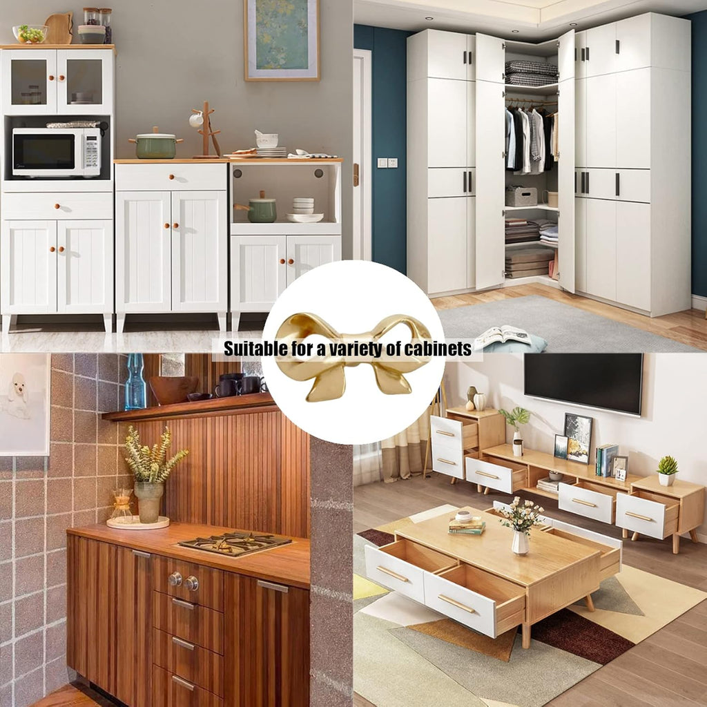 Thick Brass Bow Shape Cabinets Knobs for Cabinet Drawer Cupboard Pulls Handle Perfect Decor Furniture Accessories 2 Pieces Gold