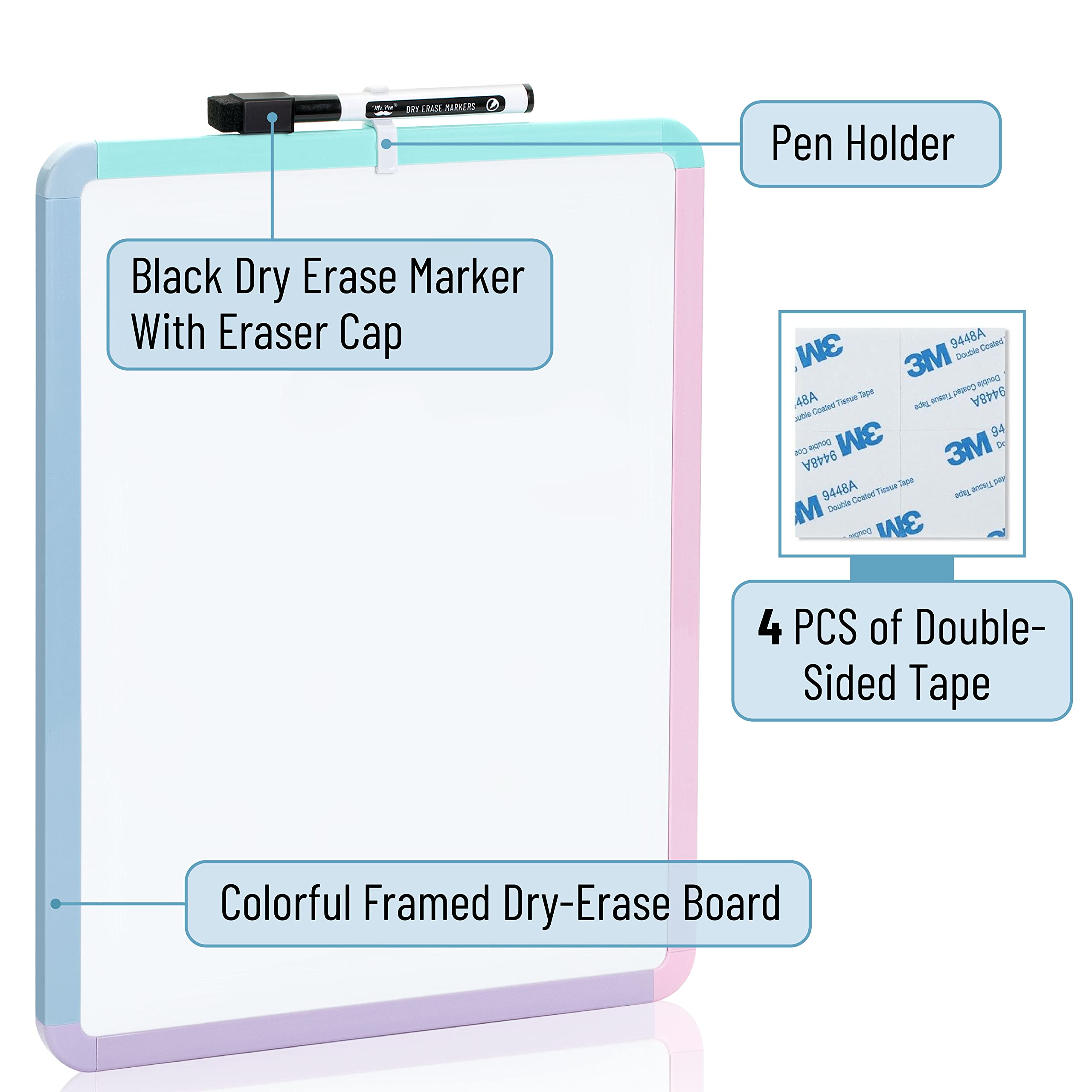 Dry Erase Board, 14â€?x 11â€?with a Black Dry Erase Marker Color Frame, Small White Board Dry Erase Whiteboard
