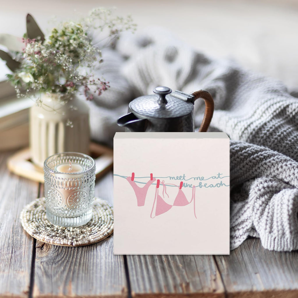 Coquette Pink Bow Champagne Wooden Box Sign, 5x5 Inch