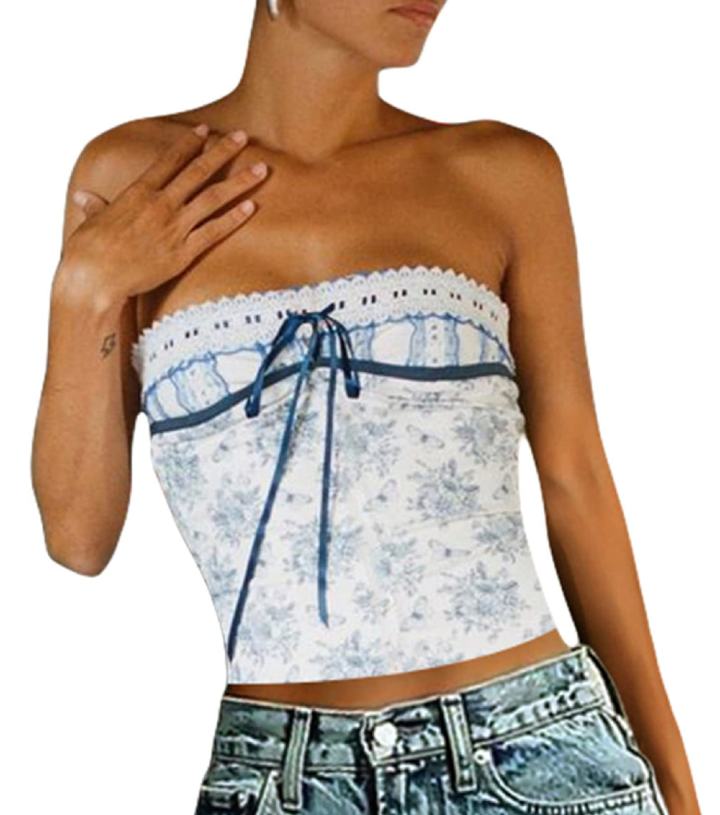 Women Y2k Lace Frill Camisole Sexy Spaghetti Strap Low Cut Tank Crop Top Aesthetic Fairycore Cami Shirt Streetwear