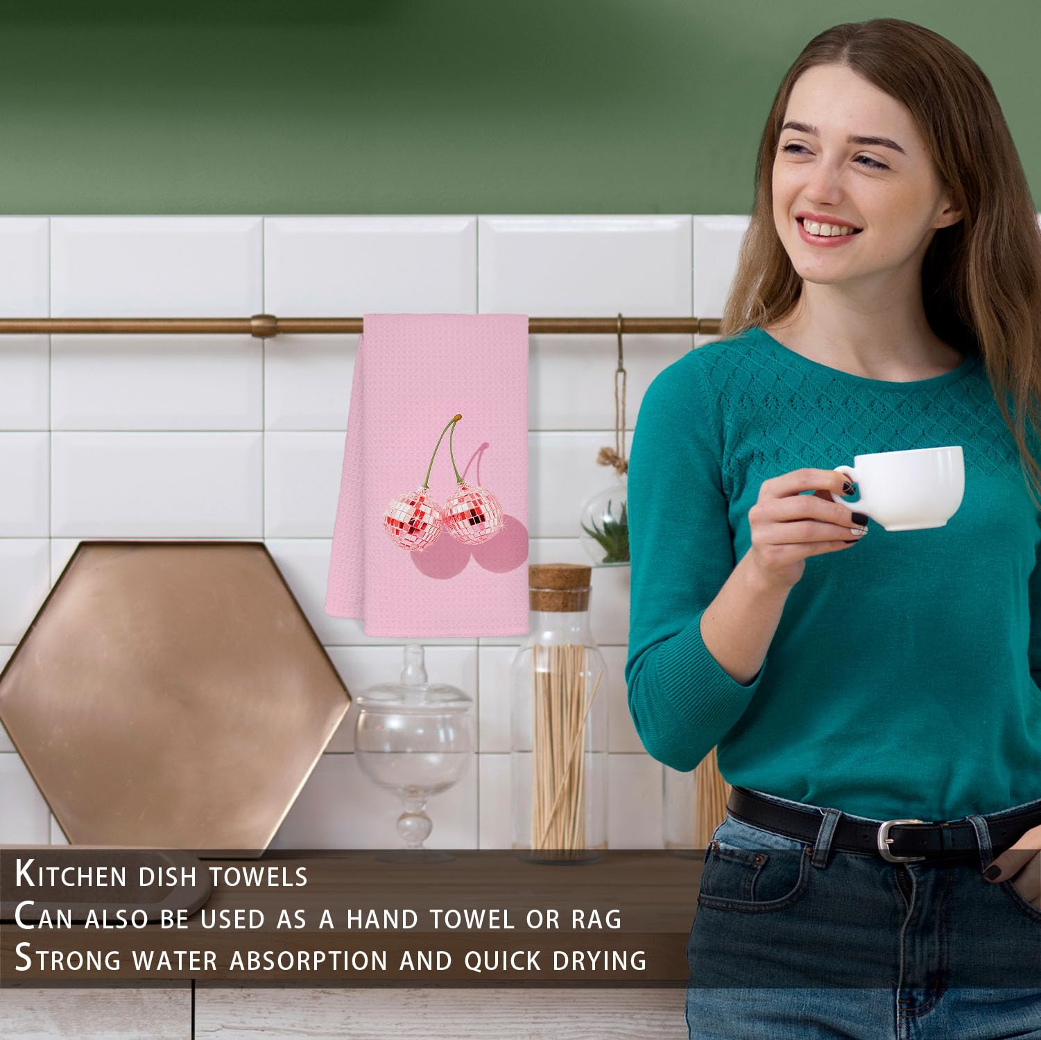 Retro Bathroom Kitchen Decor, Preppy Hand Dish Tea Towels 16×24 Inch