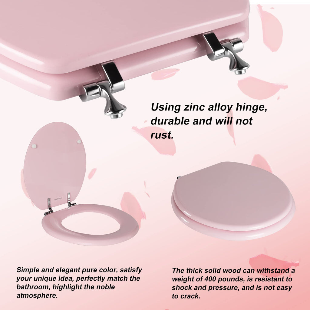Round Toilet Seat Natural Wood Toilet Seat with Zinc Alloy Hinges, Easy to Install also Easy to Clean, Scratch Resistant