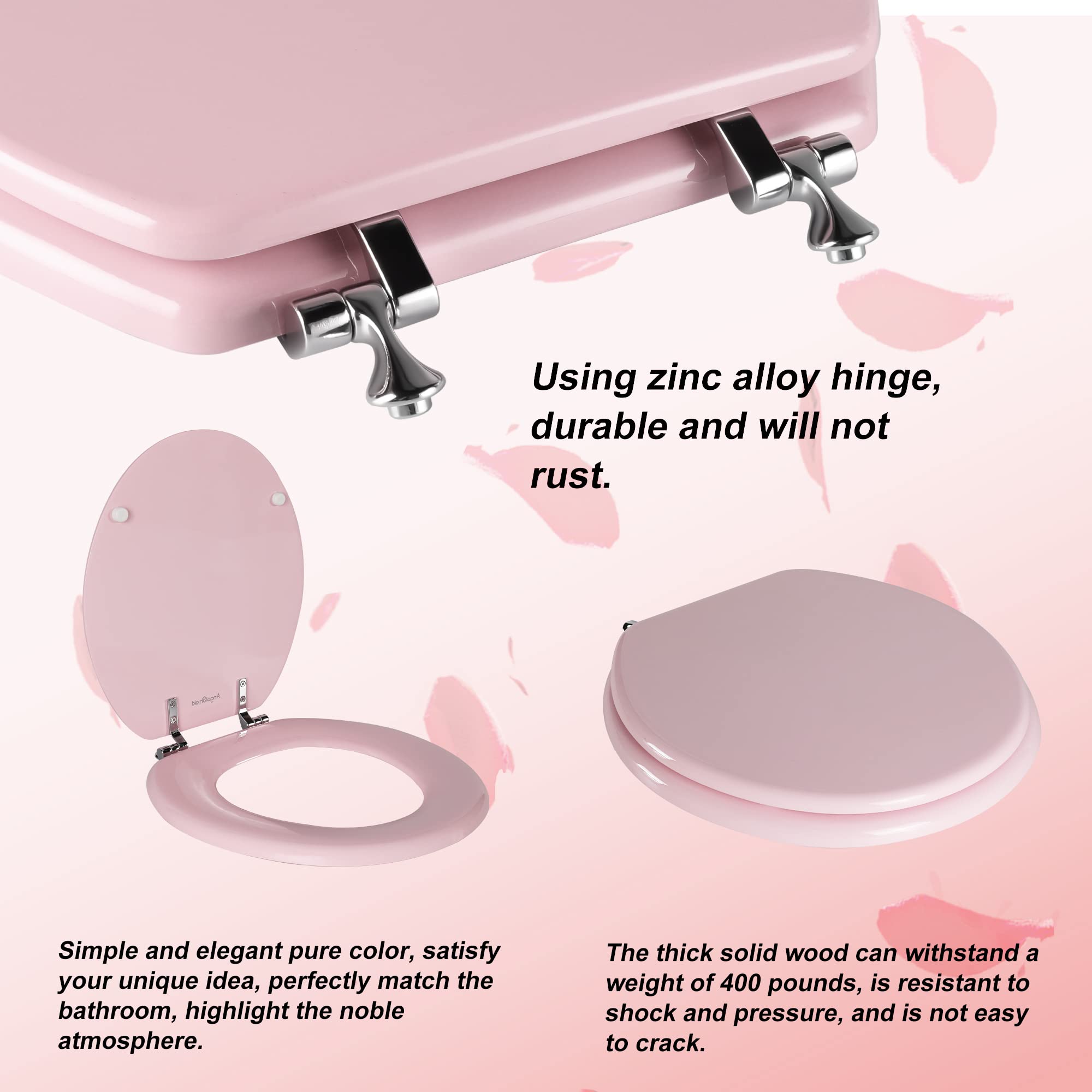 Round Toilet Seat Natural Wood Toilet Seat with Zinc Alloy Hinges, Easy to Install also Easy to Clean, Scratch Resistant