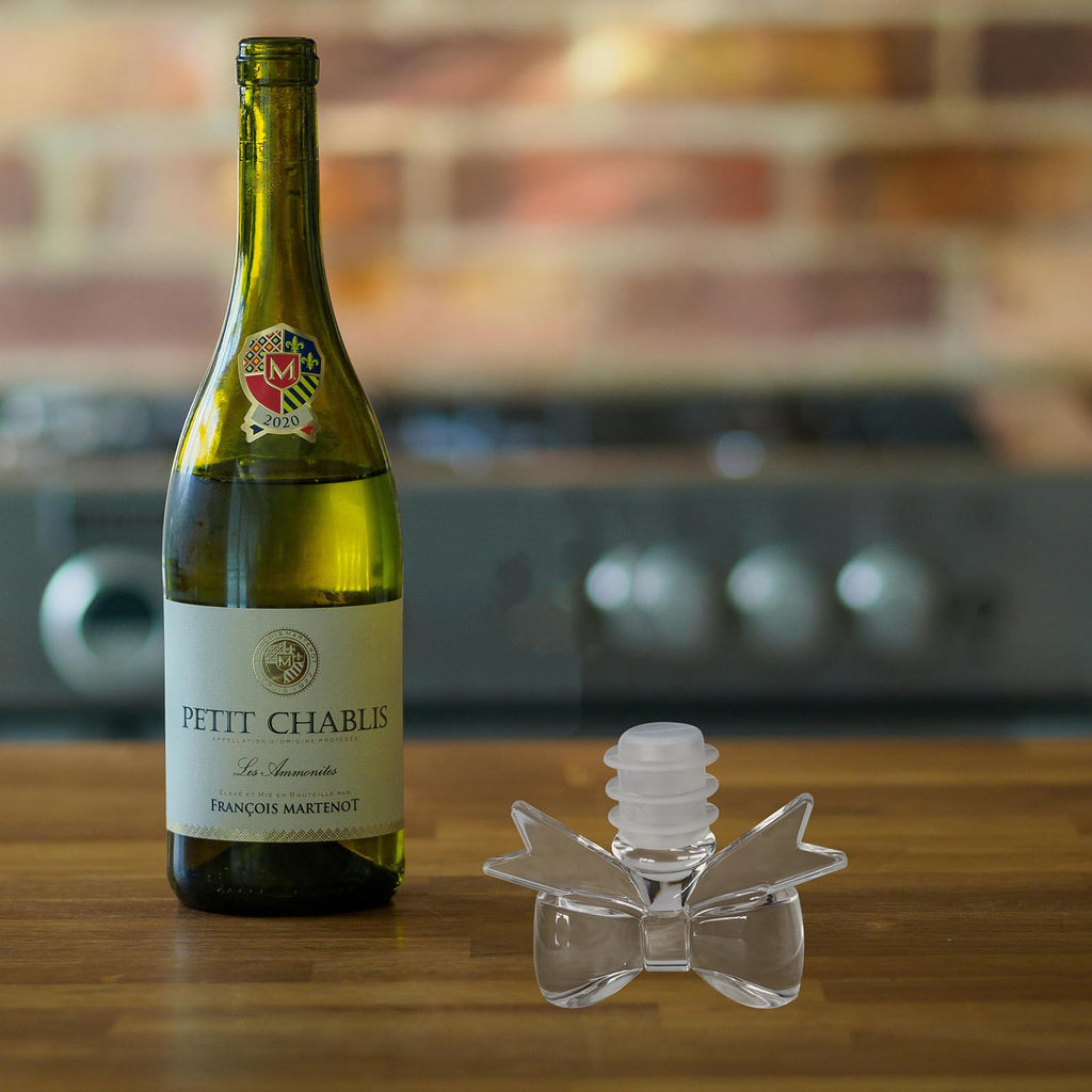 Cute Bowknot Wine Bottle Stoppers - Food-Safe Silicone & Acrylic Resin, Leakproof Seal