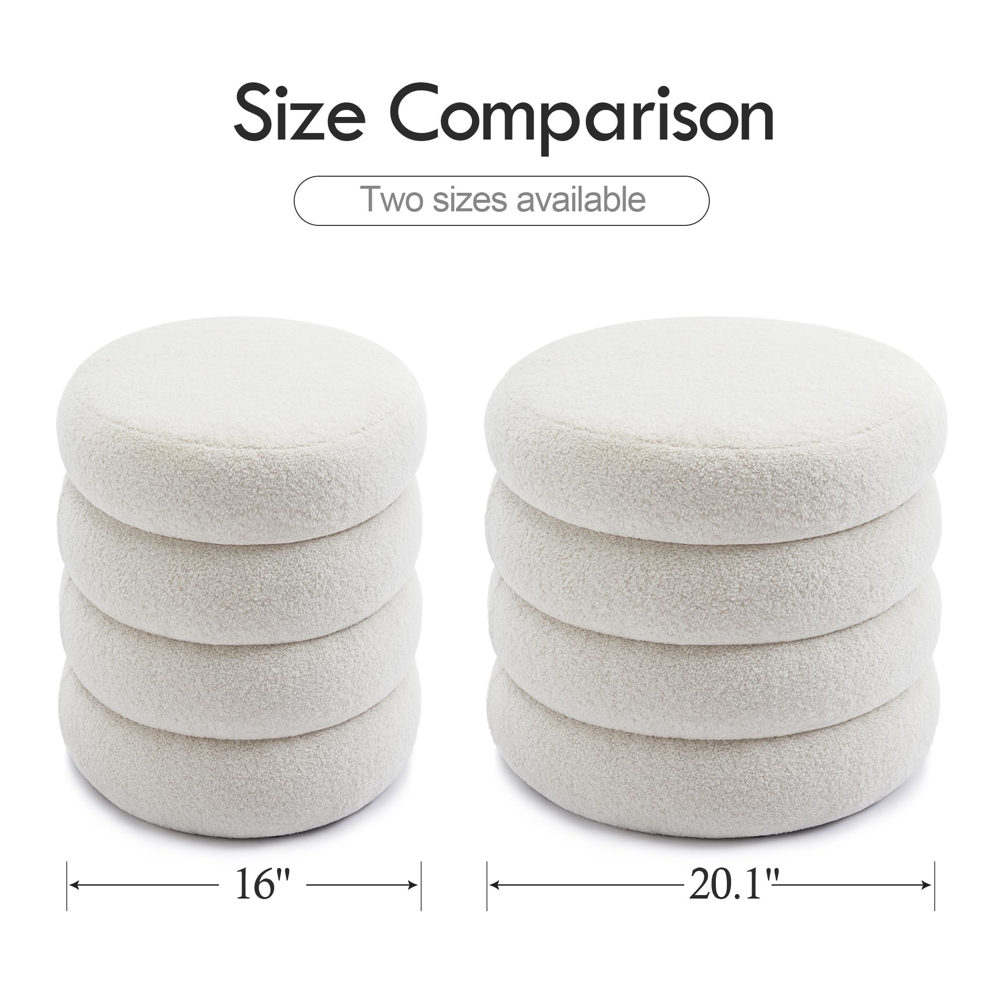 Storage Ottoman Round, Ottoman with Storage, Sherpa Ottoman Storage, (18 Inches x 16 Inches) Set of 2