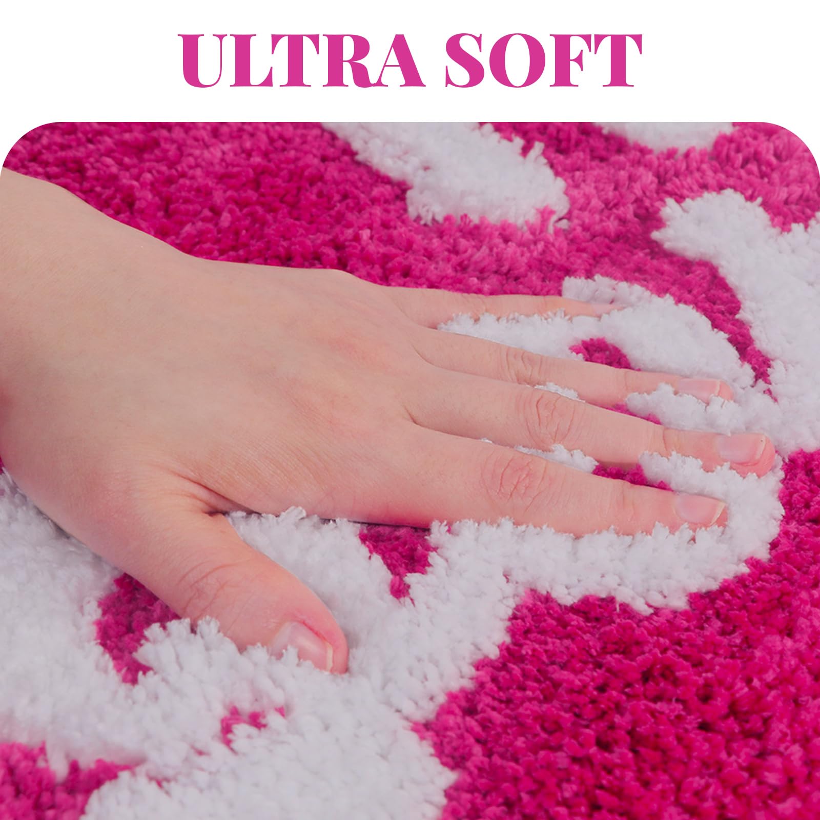 Coquette Pink Bow Bath Mat for Bathroom 20"x32", Cute Preppy Rugs with Scalloped Edges, Soft Microfiber, Ultra Absorbent, Non-Slip