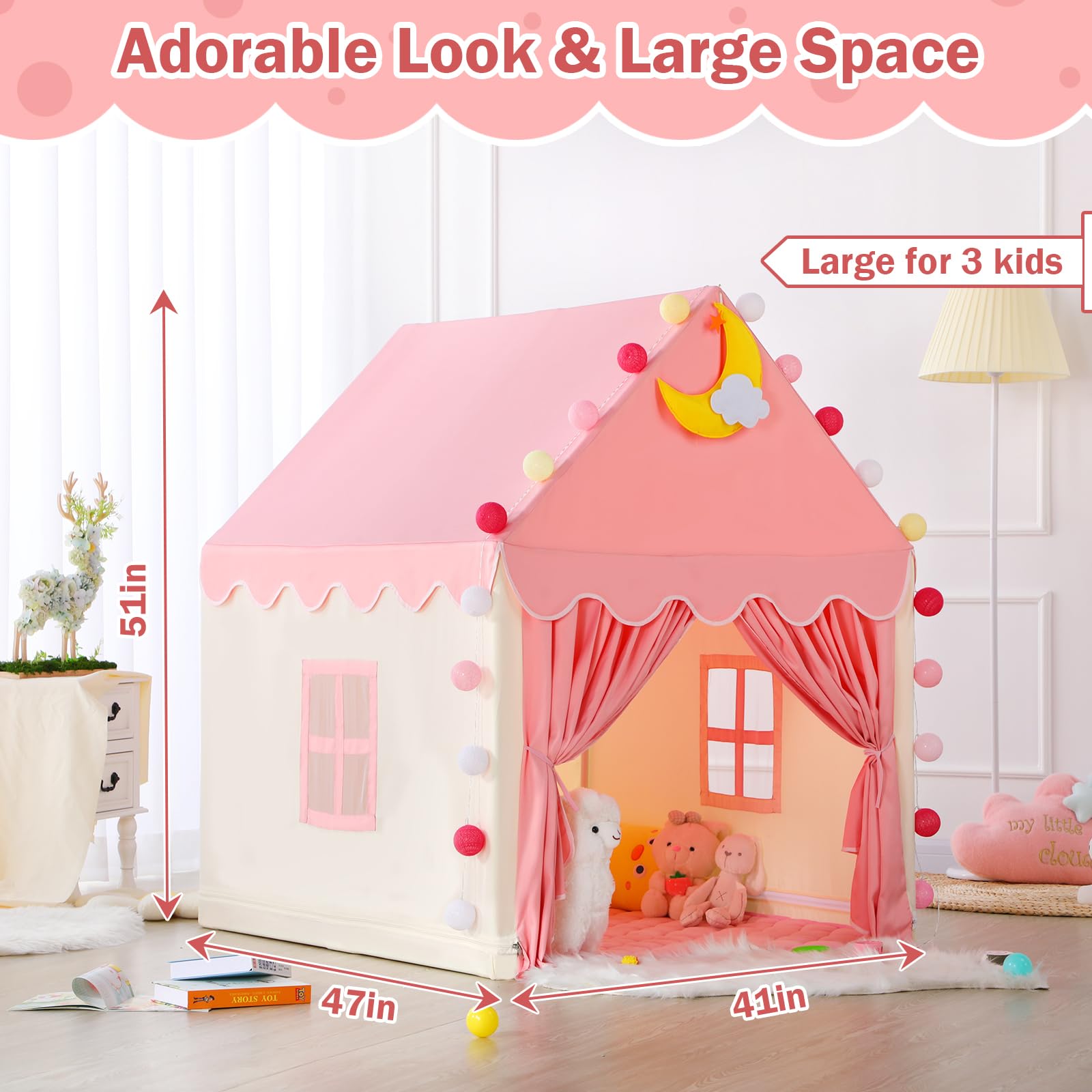 Kid Tent with Mat, Star Lights - Kids Play Tents for Toddlers Kids Tents Indoor Playhouse - Princess Tent for Girls Toy House