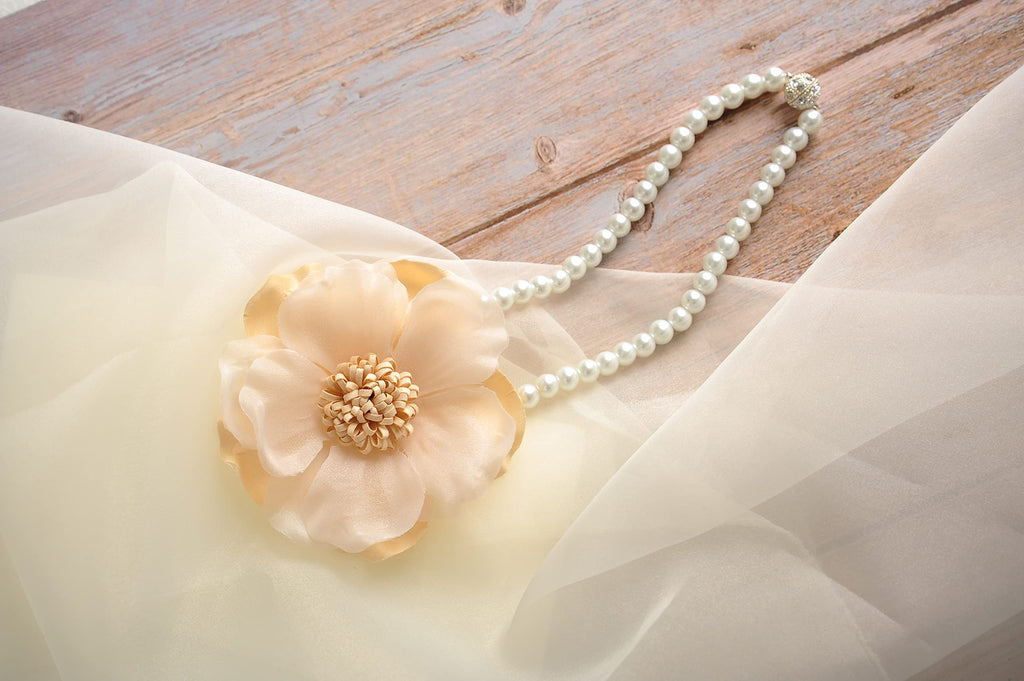 Elegant Pearl Magnetic Curtain Tieback with Handmade Flower Decorative Drapery Holdbacks Rope Holder
