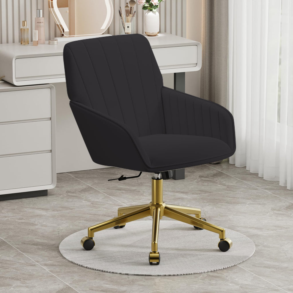 Velvet Modern Cute Chair with Back, Height Adjustable Upholstered Vanity Chair with Swivel Wheels