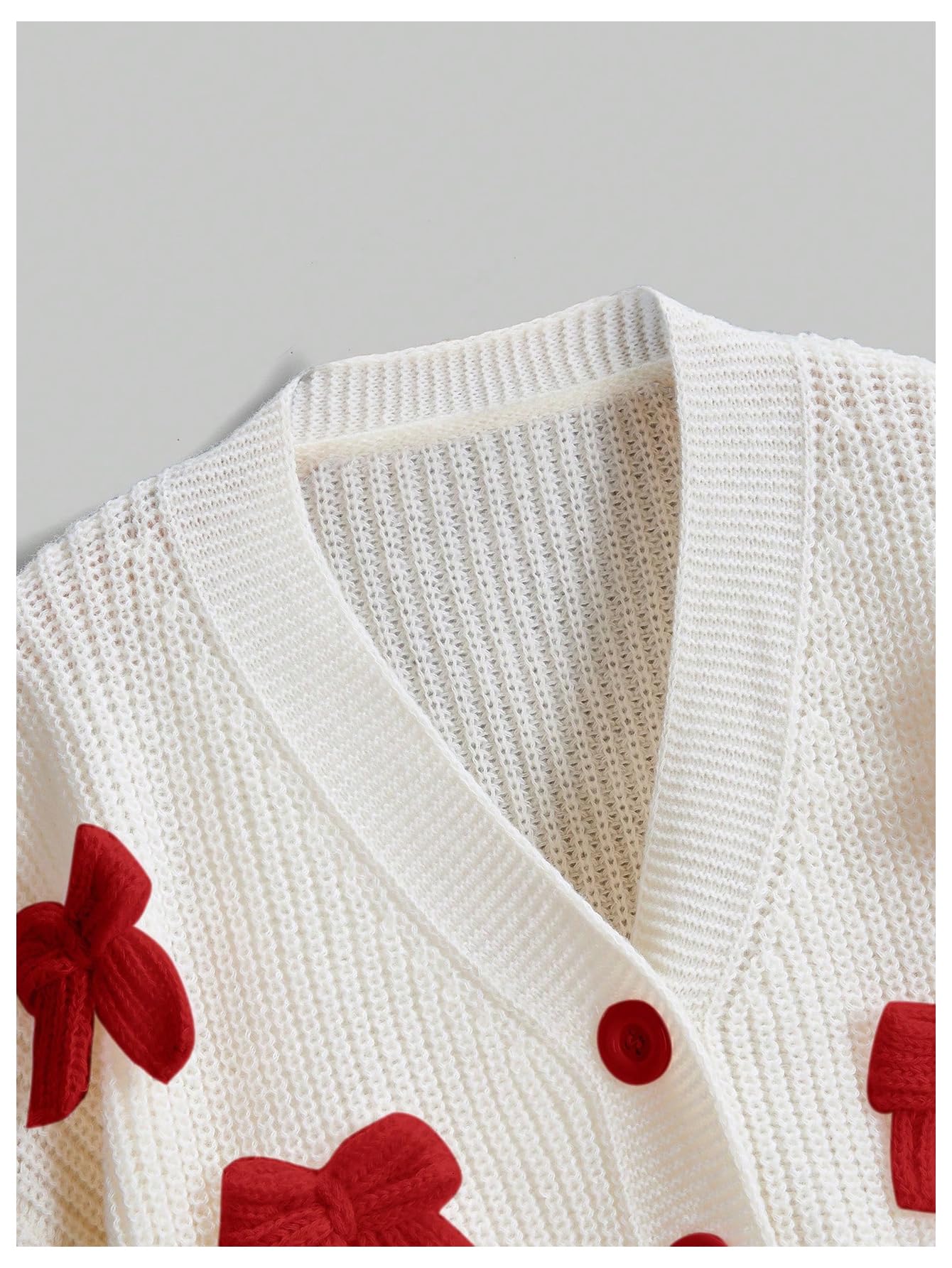Women's Cute Bow Cardigan Sweater Long Sleeve V Neck Button Down Pullover Top