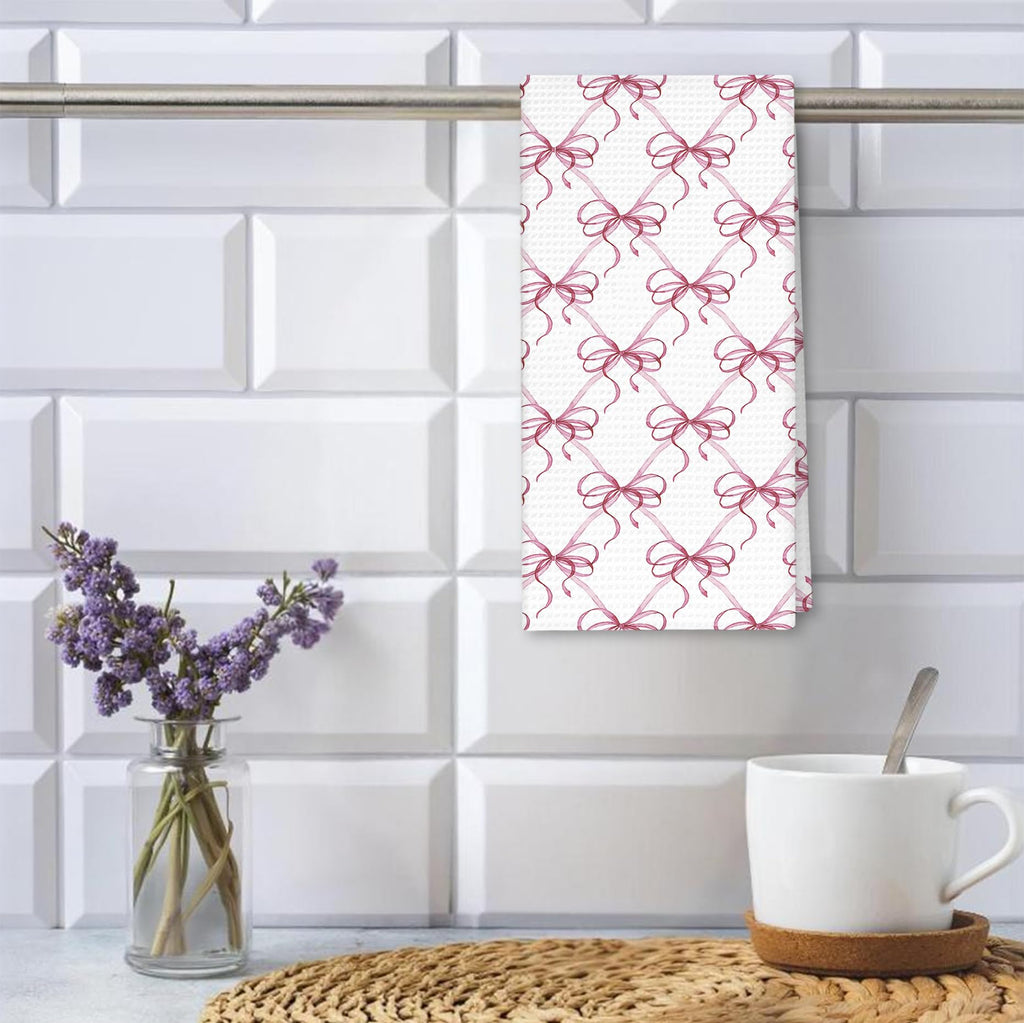 Girly Pink Bow Coquette Preppy Towel, 16x24 Inch