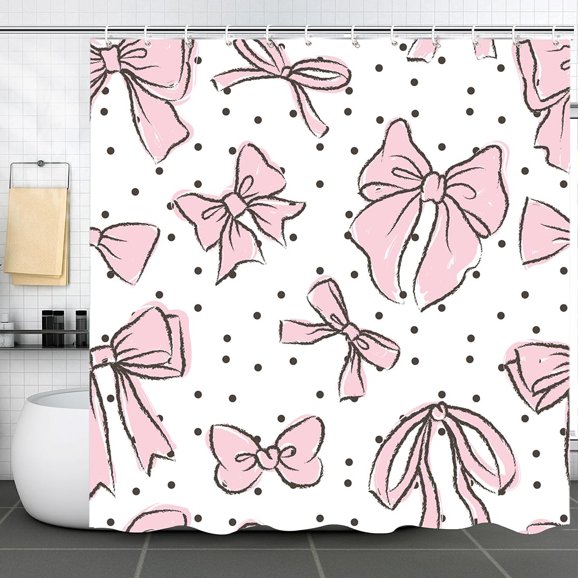 Shower Curtain Bathroom Decor with 12 Plastic Hooks 72 x 72 Inch