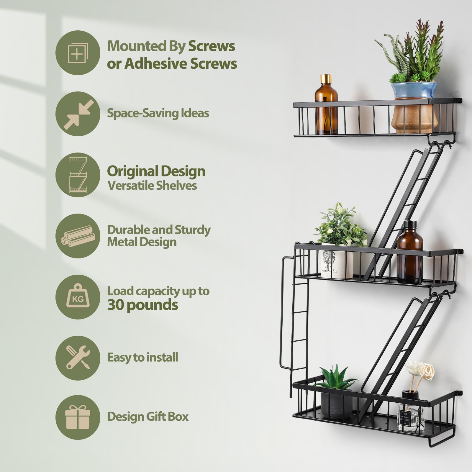 Fire Escape Shelf - Wall Decor Floating Shelves, Cute Metal Ladder Shelving for Bedroom, Home Decor Display (3-Tier)